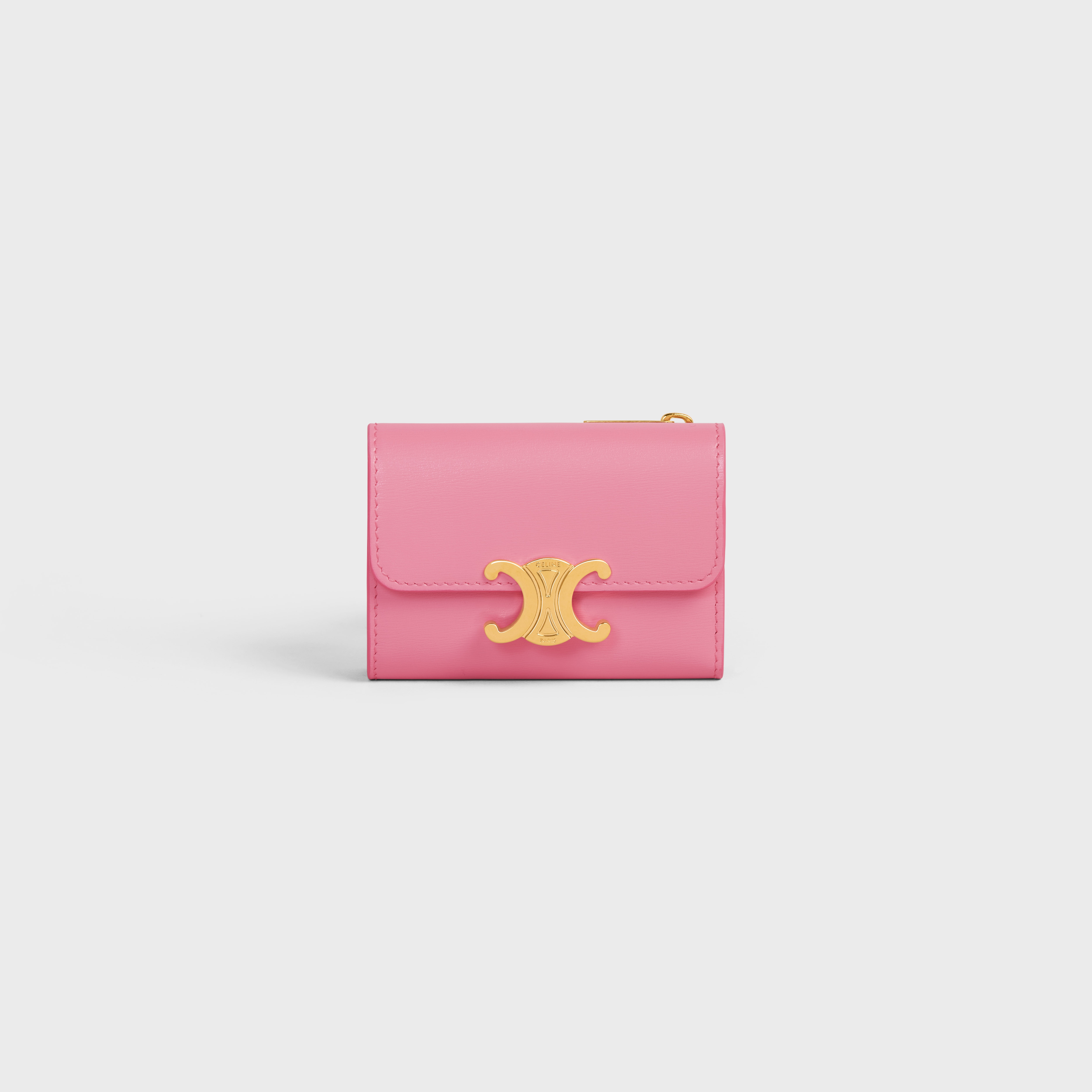 COMPACT WALLET TRIOMPHE in Shiny calfskin Flamingo CELINE