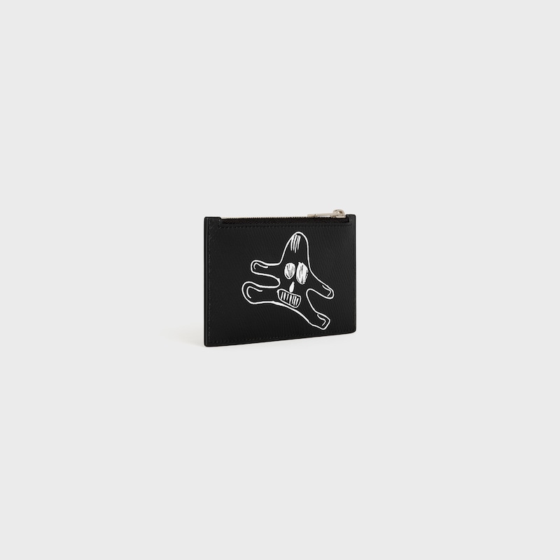 Zipped card holder in grained calfskin with Andr&eacute; Butzer "WANDERER" print | CELINE