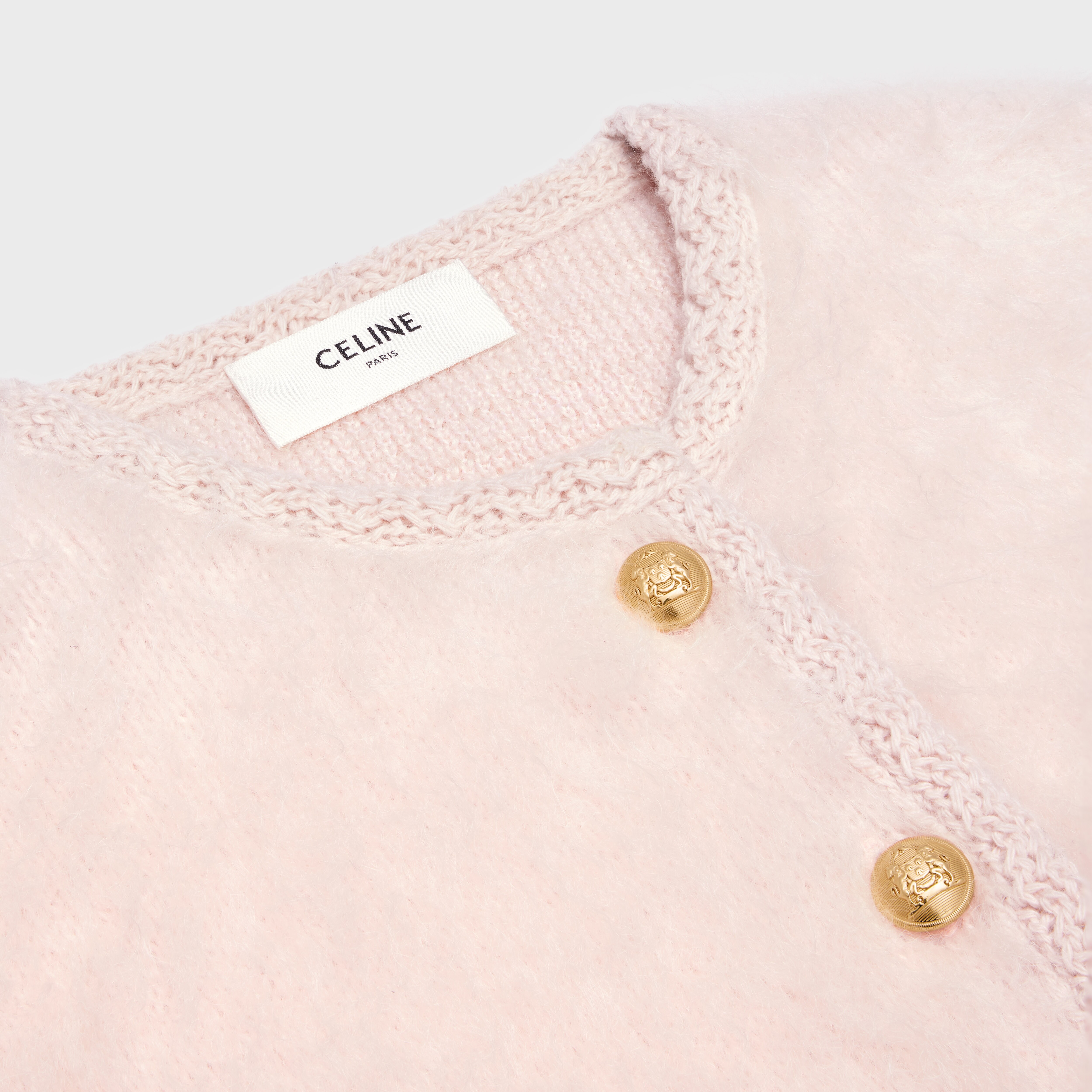 CARDIGAN JACKET IN BRUSHED MOHAIR - Rose Pale | CELINE