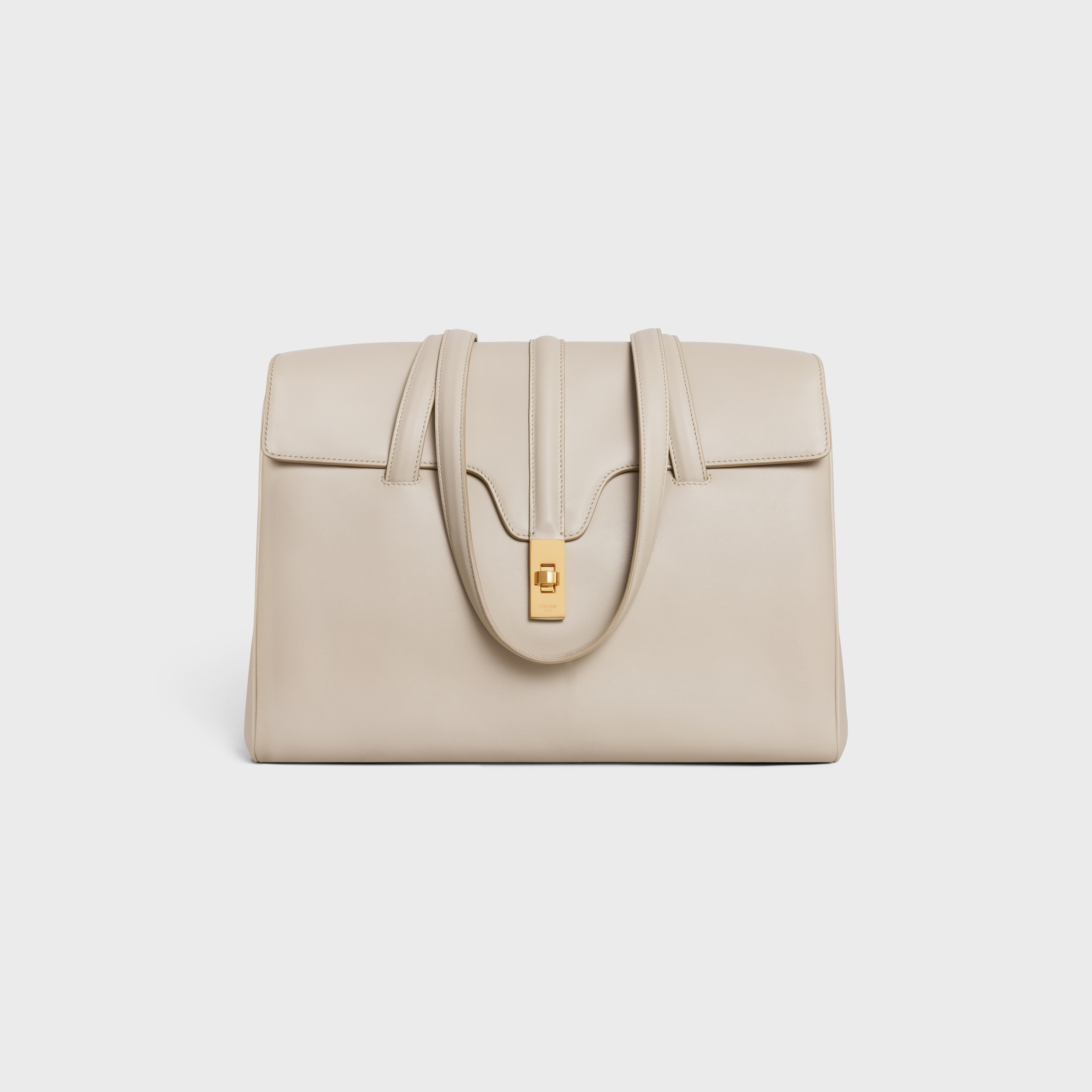 White bucket bag,fabric and leather trim by Celine Paris.Milan