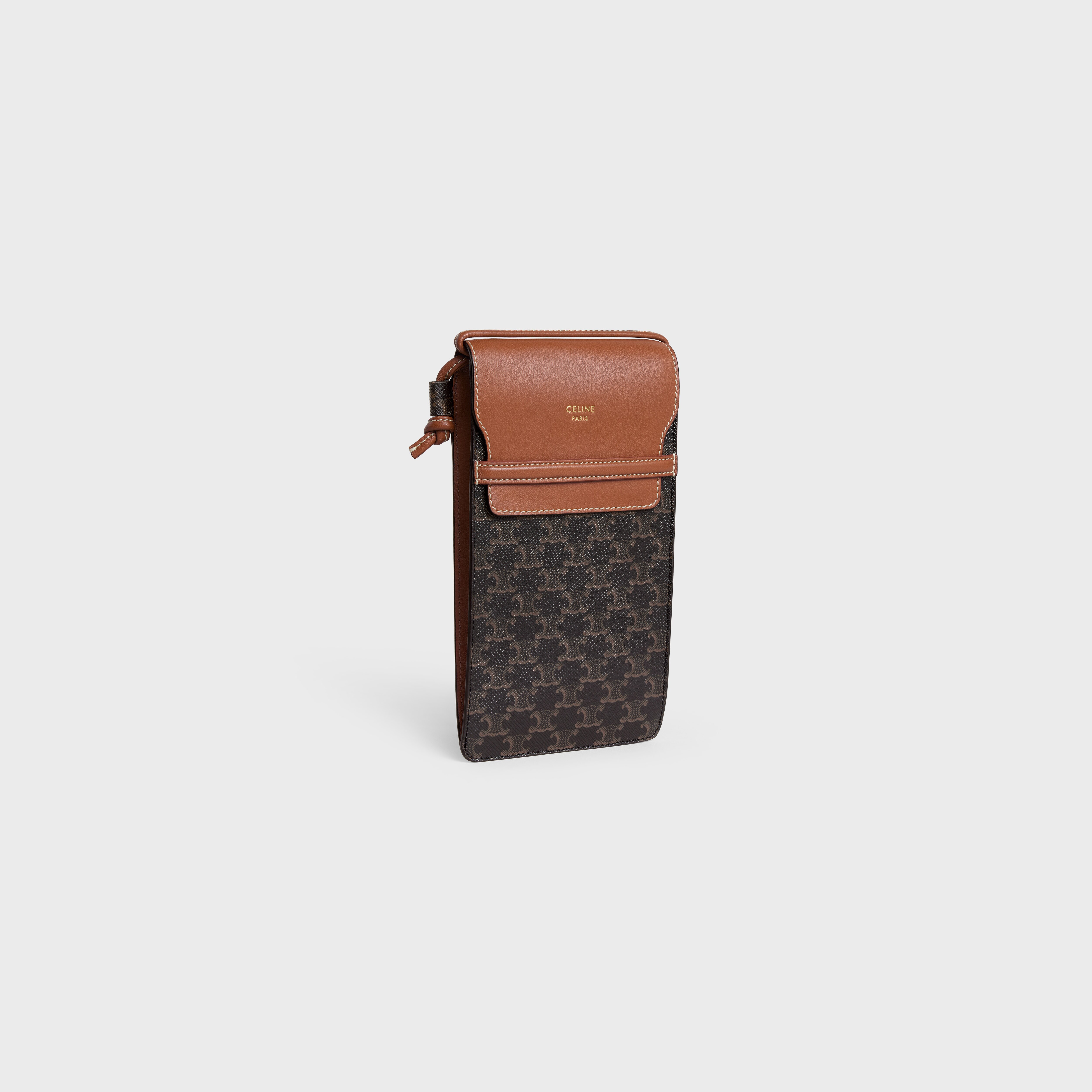 PHONE POUCH WITH FLAP in Triomphe Canvas and Lambskin