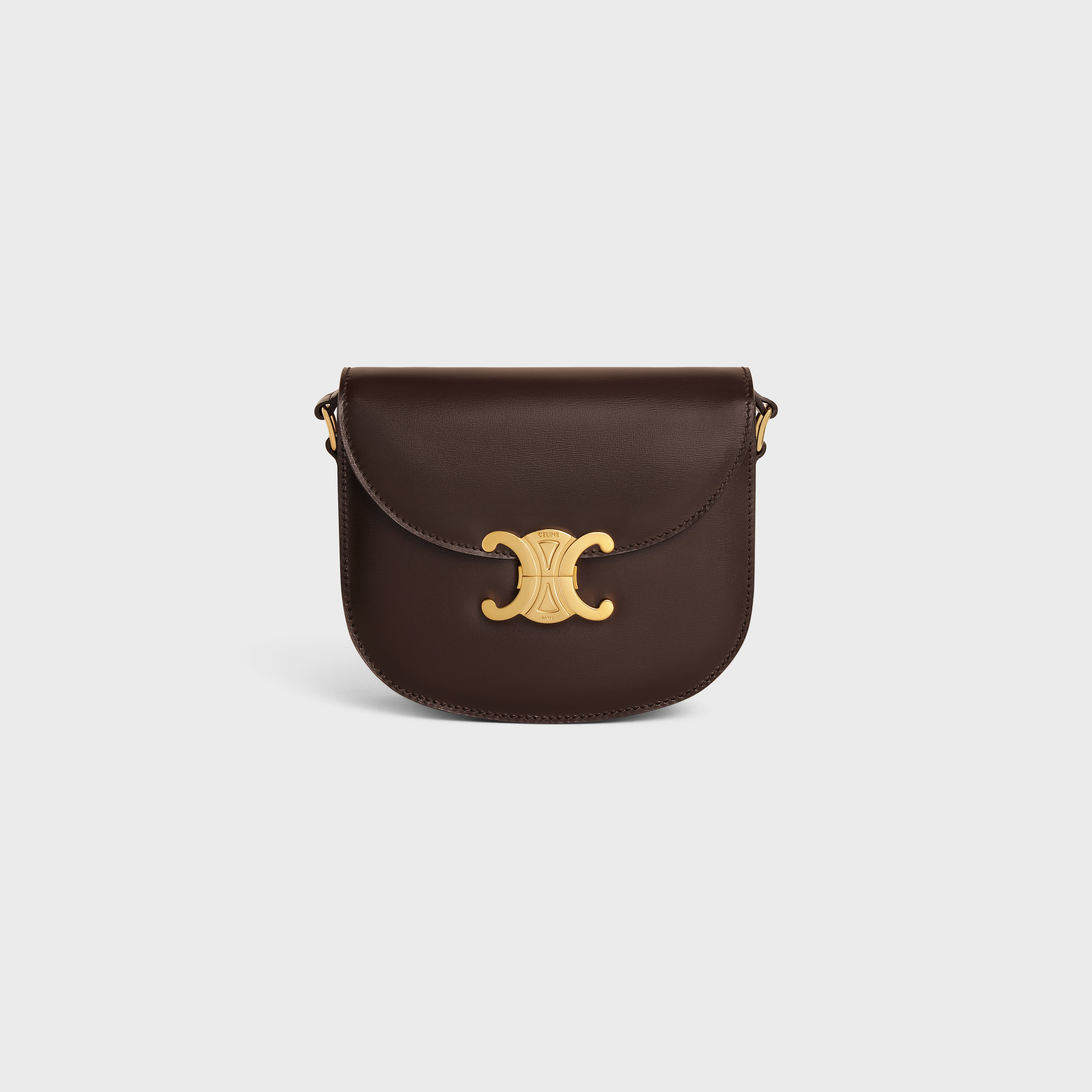 Bolso Besace Triomphe de piel de becerro brillante - Marrón | CELINE