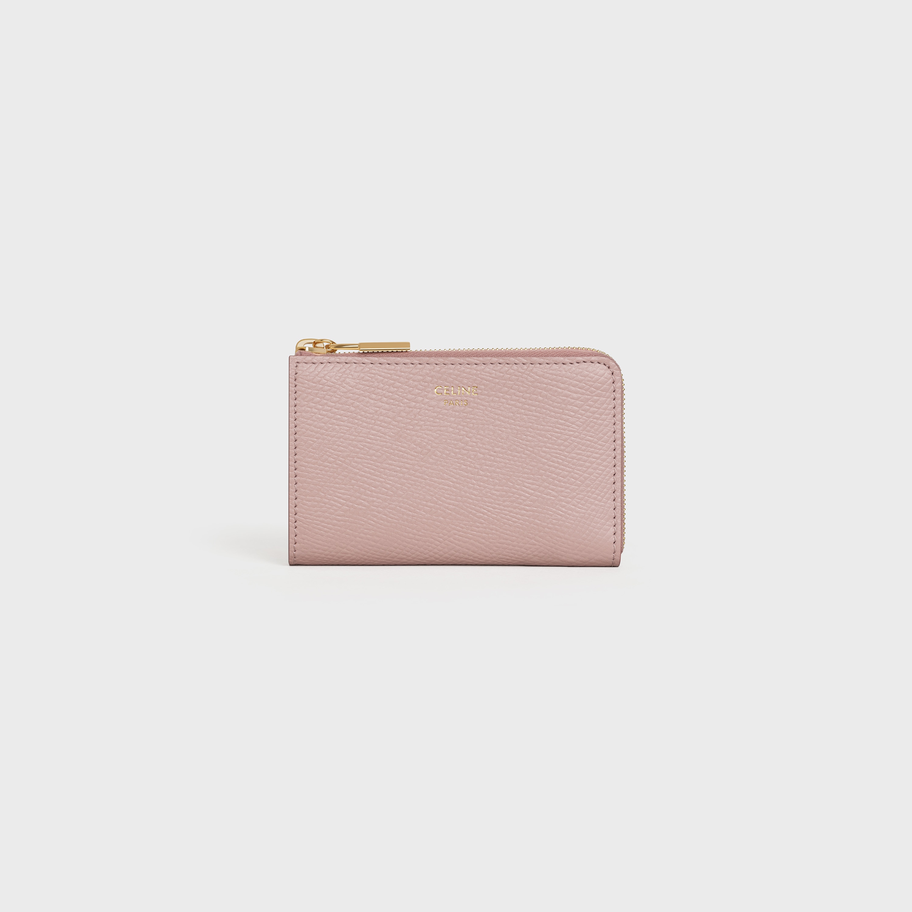 Zipped Coin Purse in Grained Calfskin - Vintage Pink | CELINE