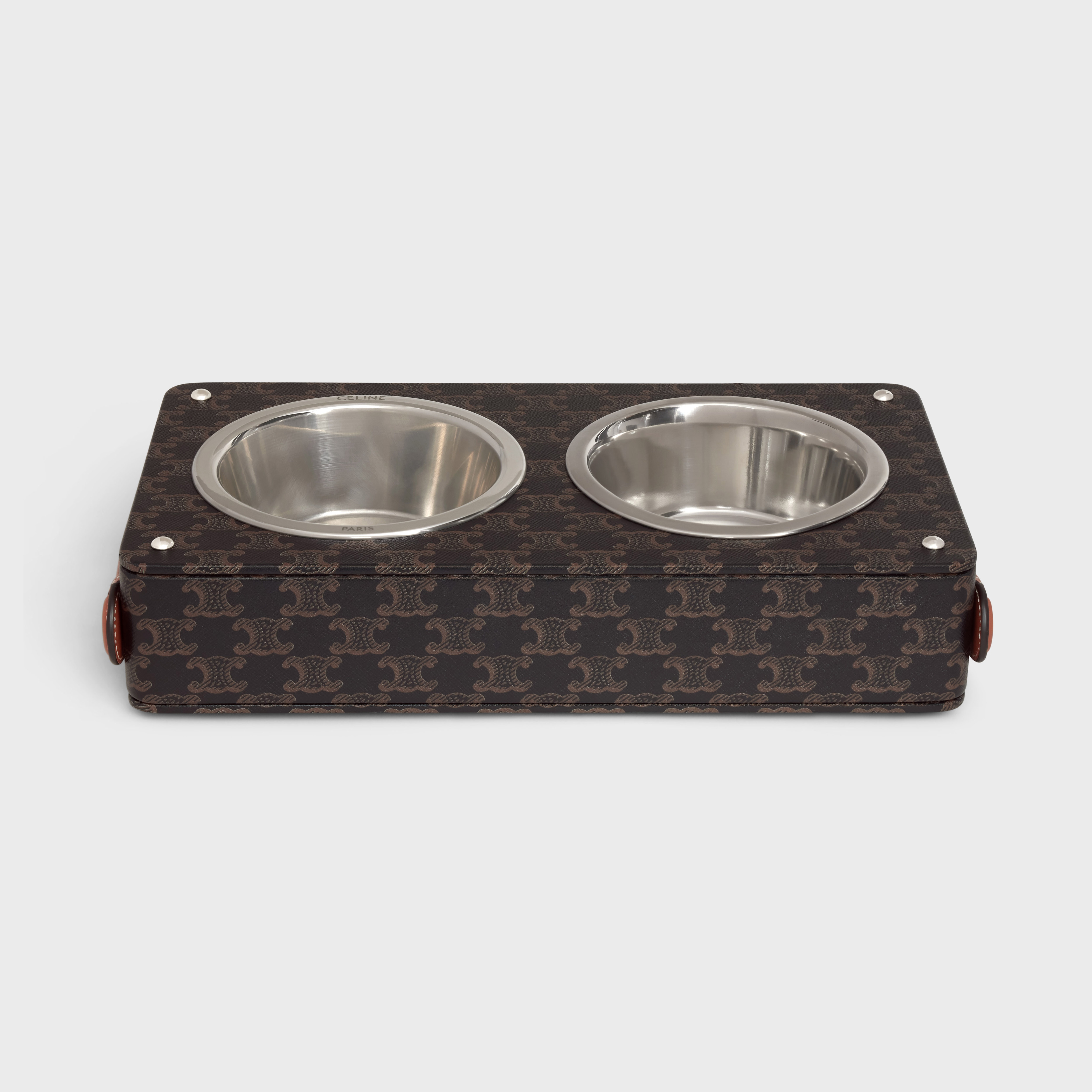 Double Dog Bowl in Nappa Lambskin with Triomphe Canvas Print and