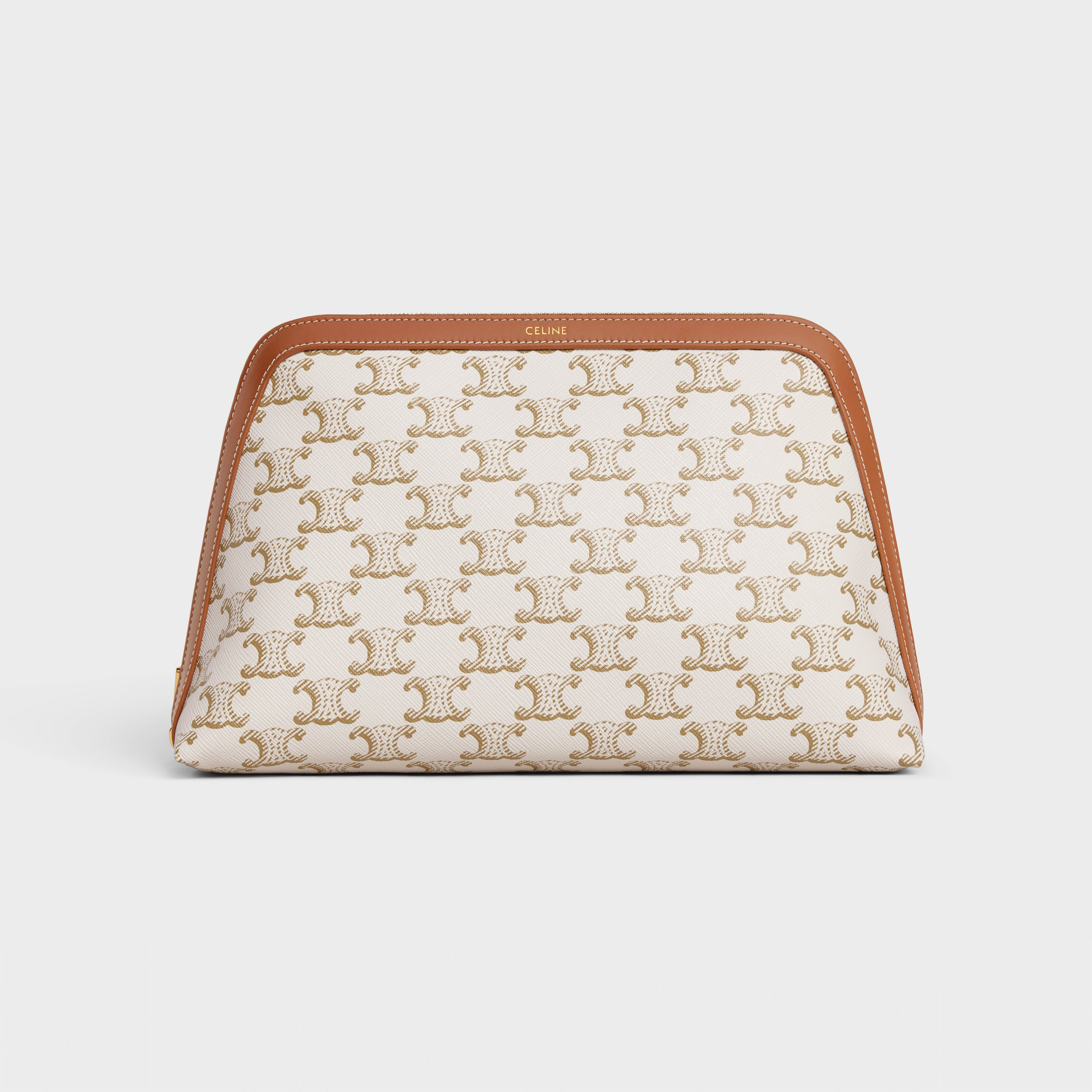 SMALL COSMETIC POUCH IN TRIOMPHE CANVAS AND CALFSKIN - TAN