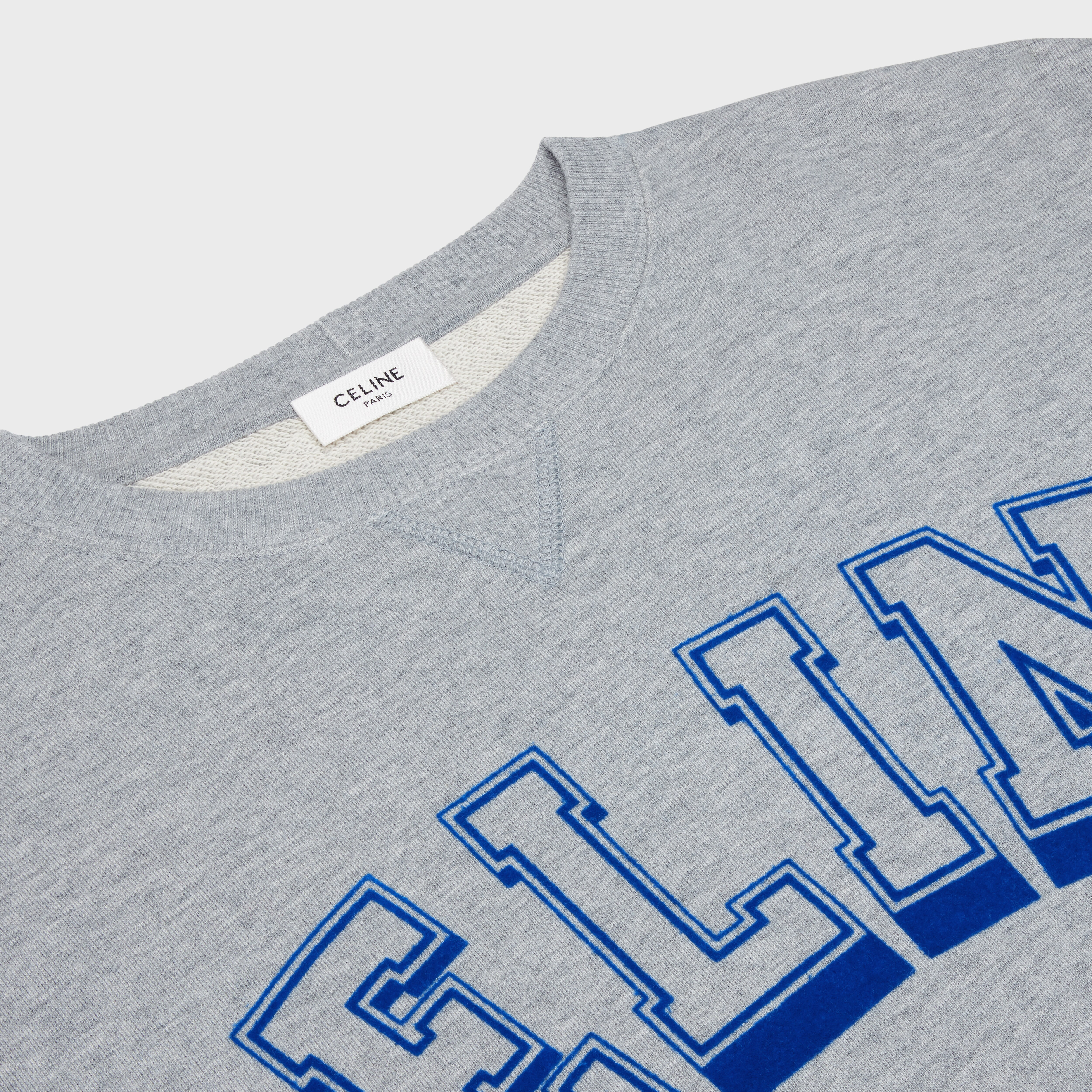 Oversized Celine sweatshirt in cotton fleece - GREY MELANGE/ELECTRIC BLUE |  CELINE