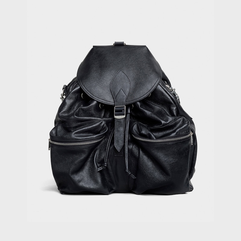 Bolsa Biker Média em pele de bezerro lisa - Preto | CELINE