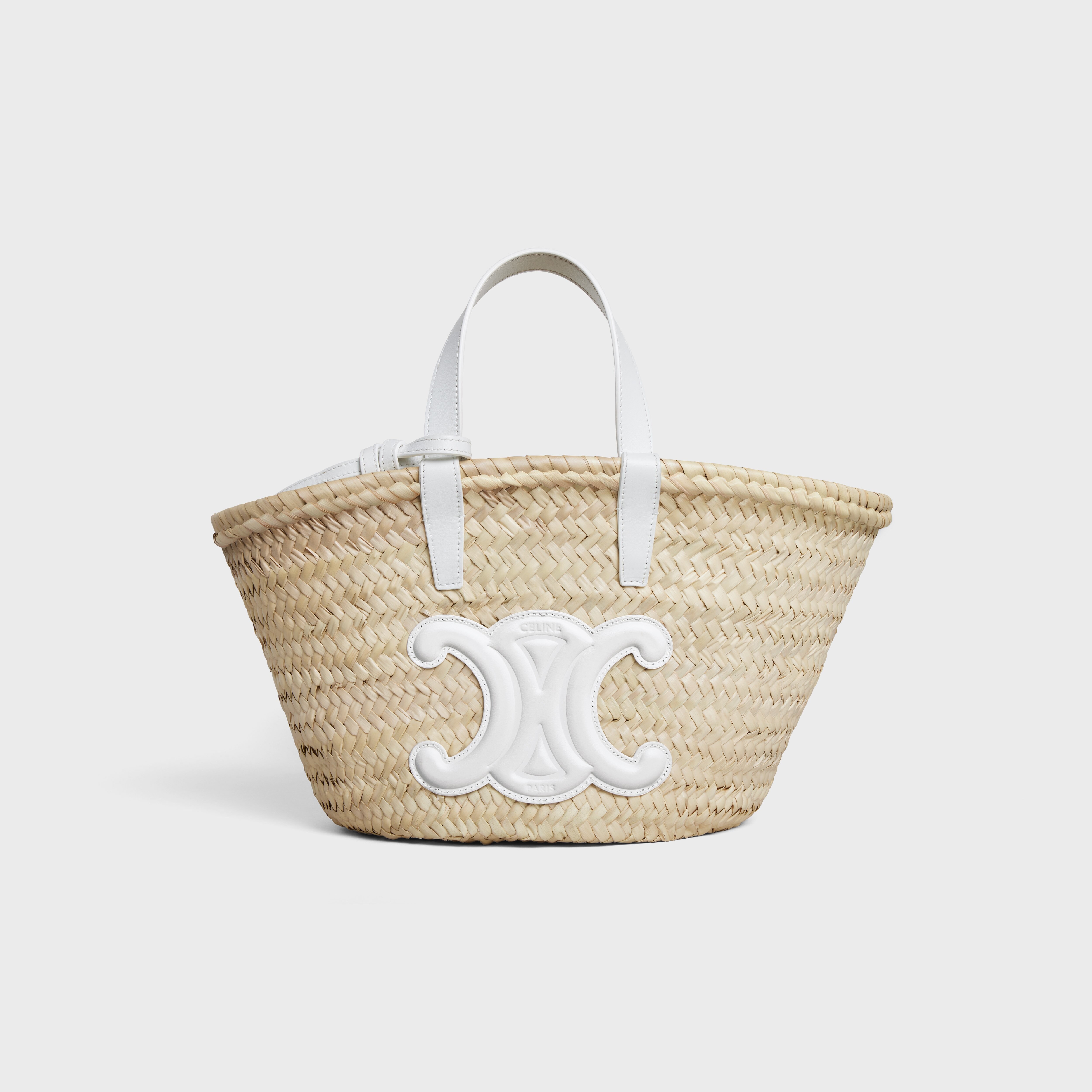 TEEN CELINE CLASSIC PANIER IN PALM LEAVES AND CALFSKIN - WHITE | CELINE