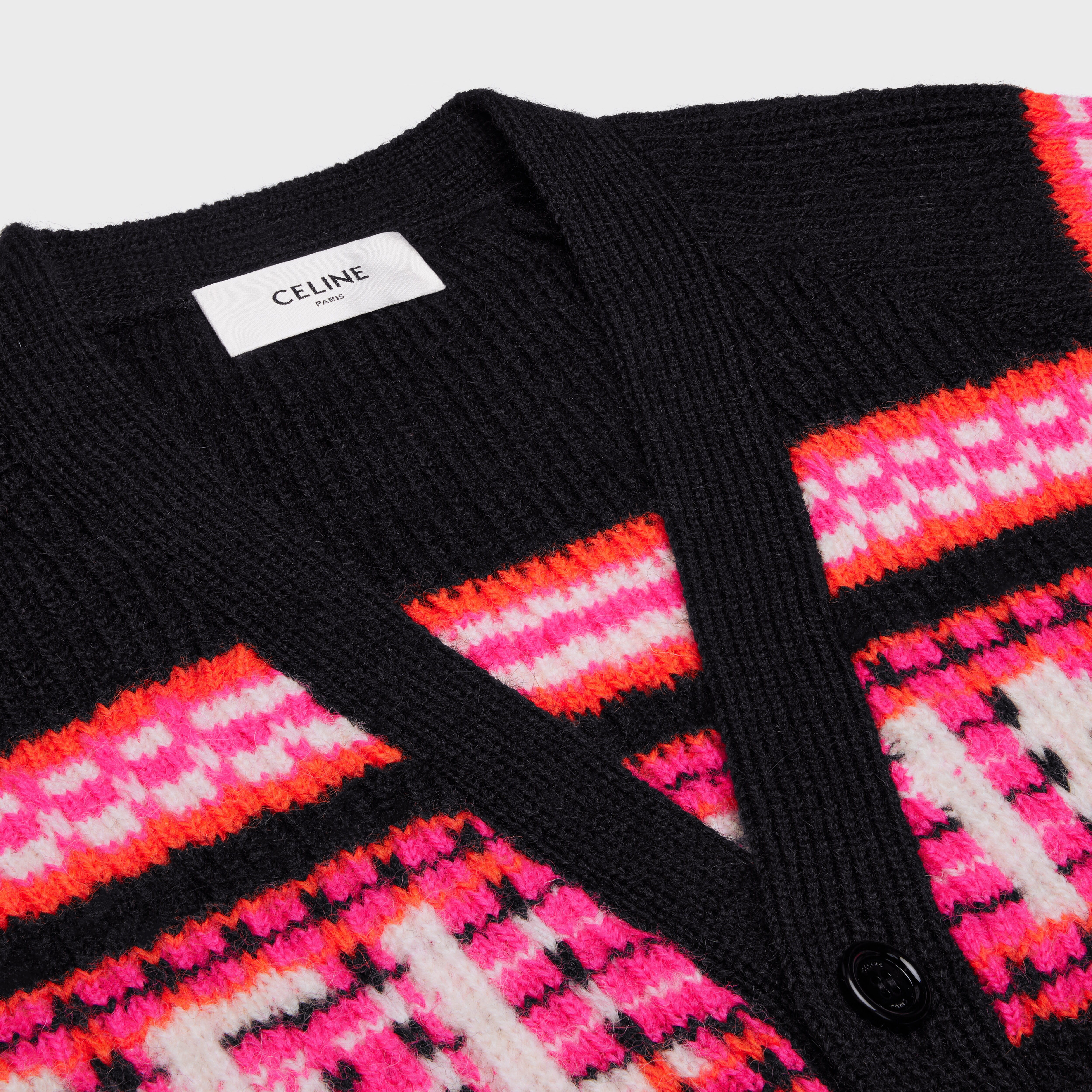 CELINE CARDIGAN IN SKI JACQUARD WOOL - Black/Pink | CELINE