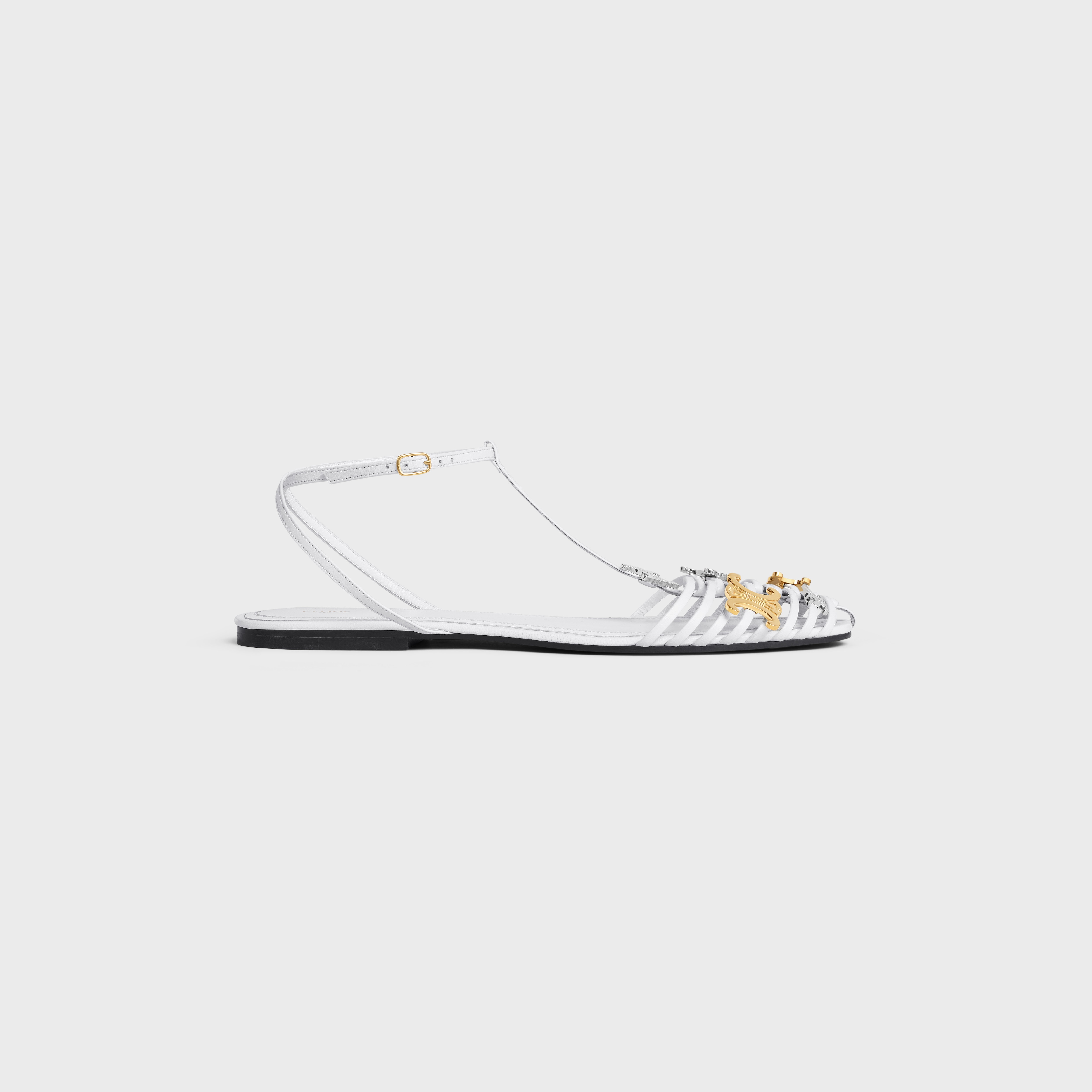 CAGE FLAT SANDAL IN GOATSKIN - WHITE | CELINE