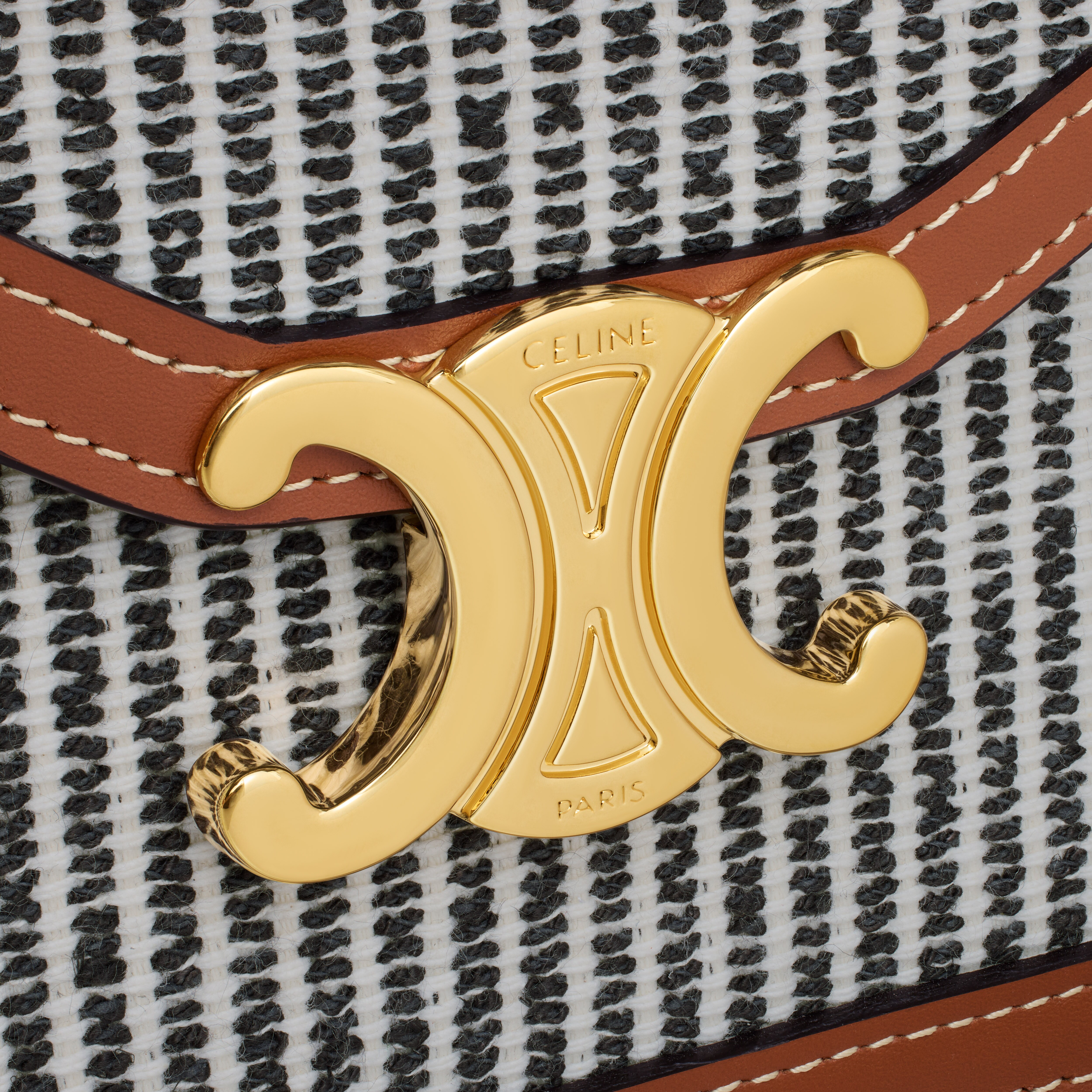 WALLET ON CHAIN MARGO IN STRIPED TEXTILE AND CALFSKIN - ANTHRACITE  