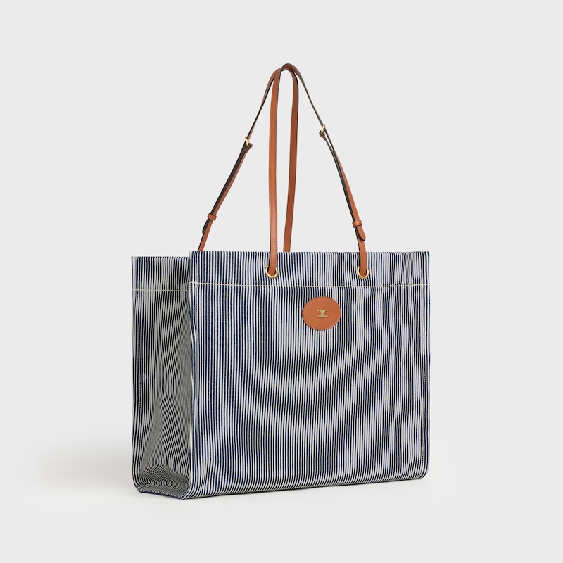 Squared Cabas Celine in Striped Textile and Calfskin | CELINE