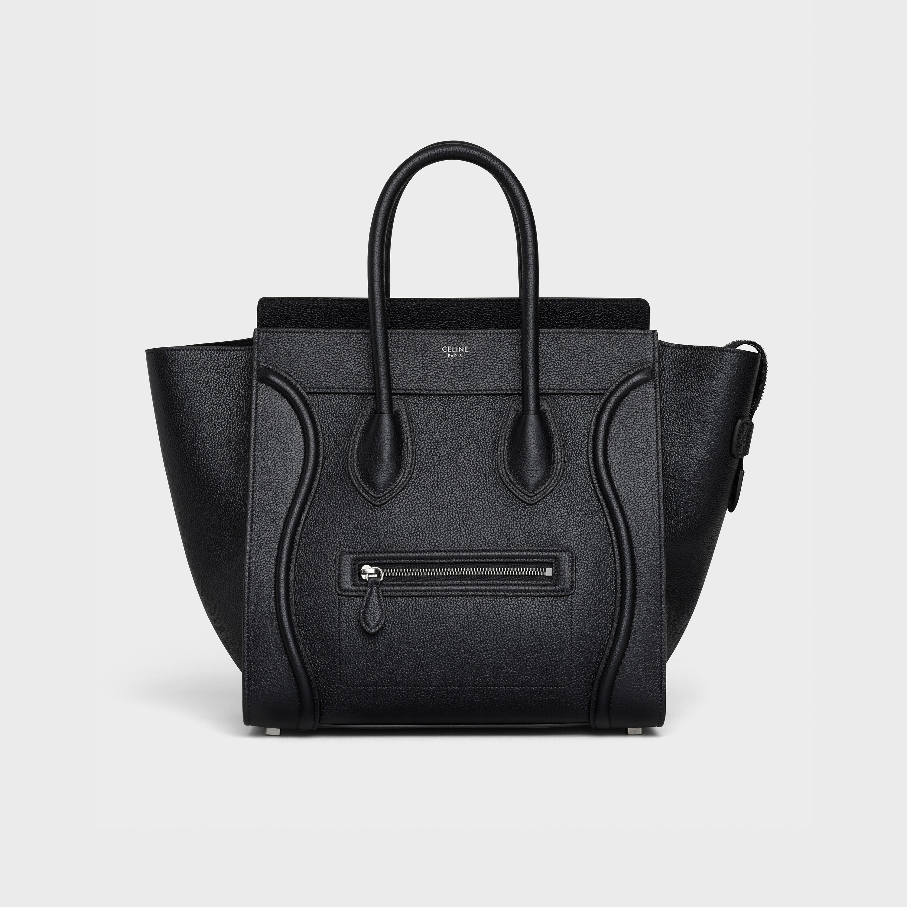 Mini Luggage handbag in drummed calfskin - Black | CELINE