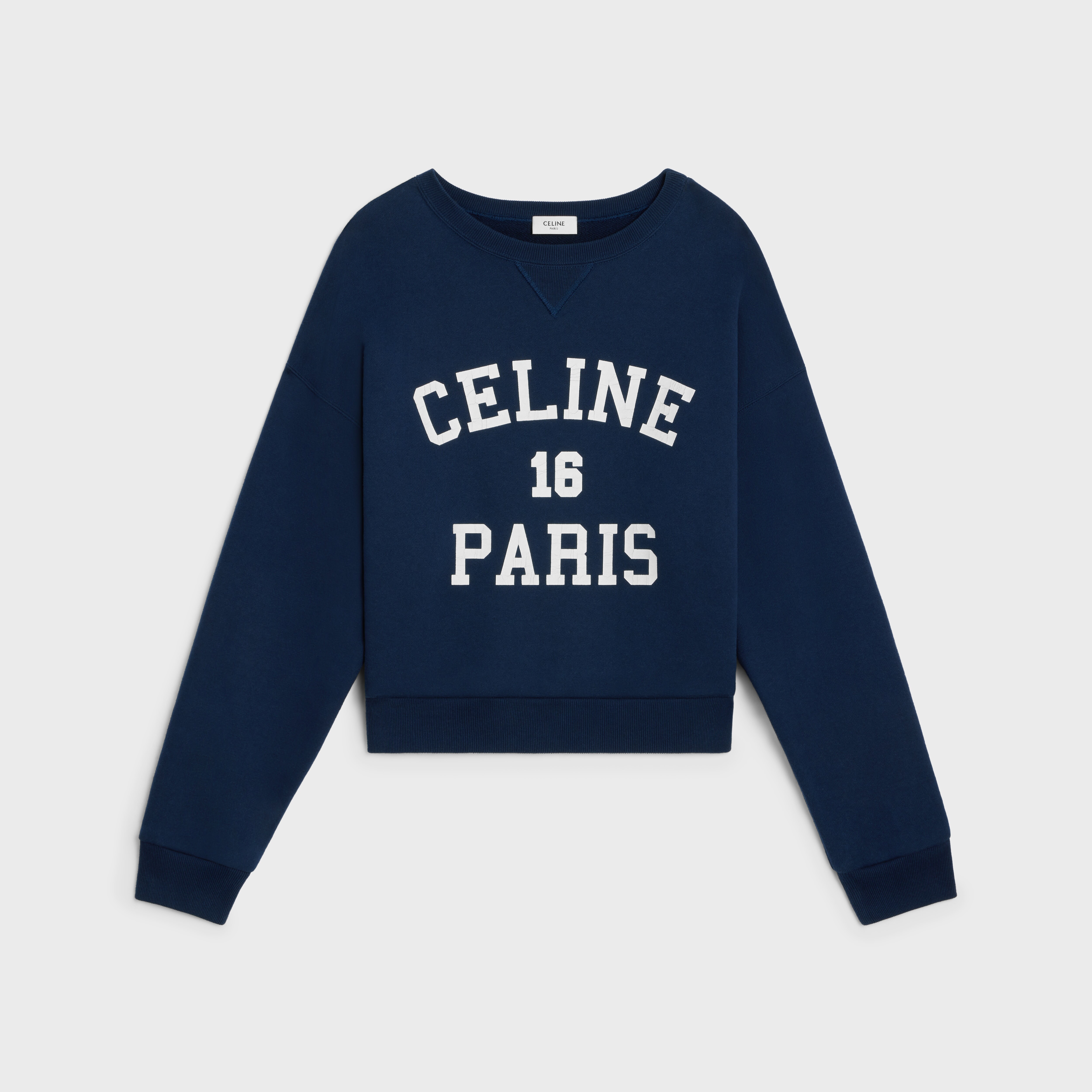 CELINE PARIS 16 SWEATSHIRT IN COTTON FLEECE - NAVY/OFF WHITE | CELINE