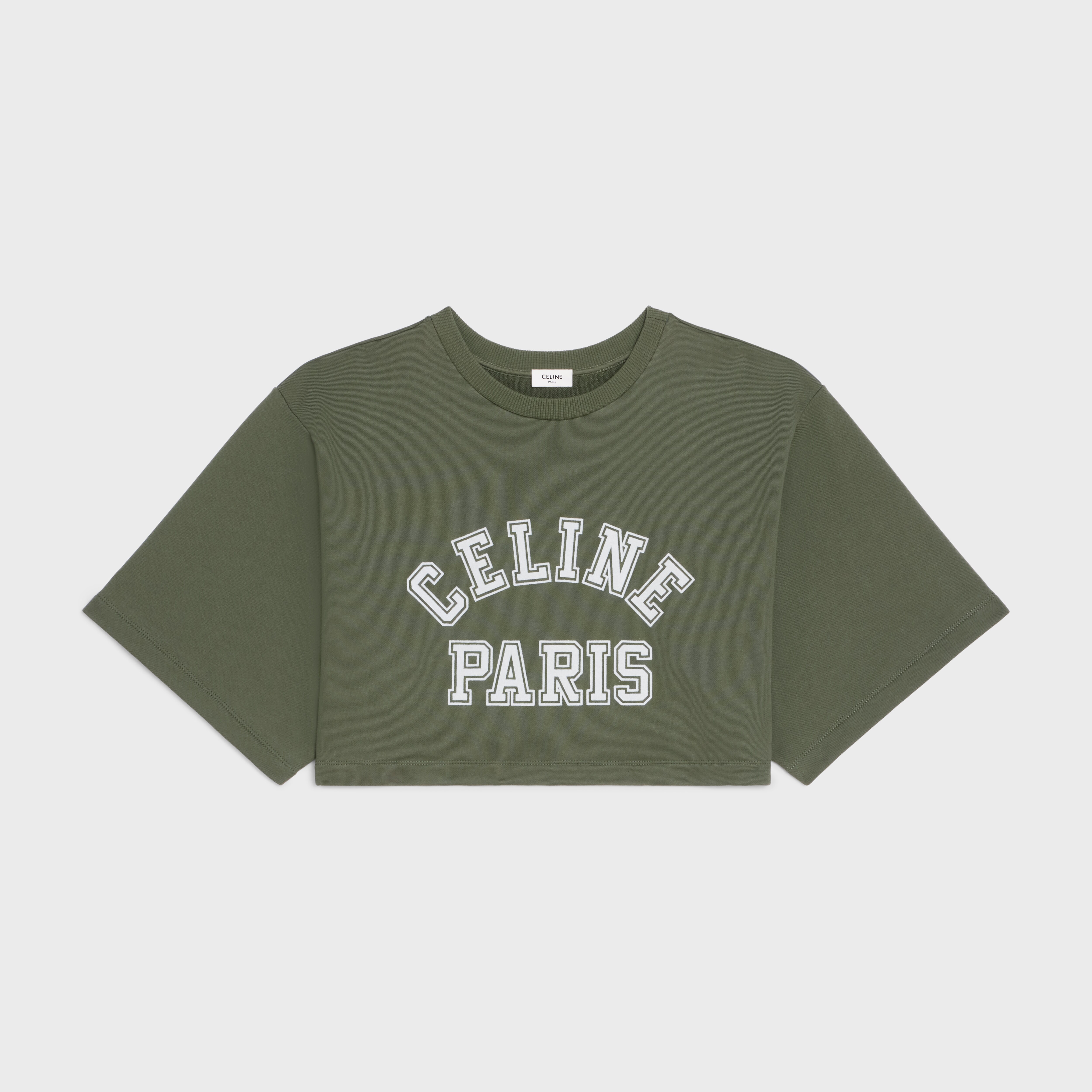 Cropped Celine T-Shirt in Cotton Fleece - White / Green - Size : S - for Women