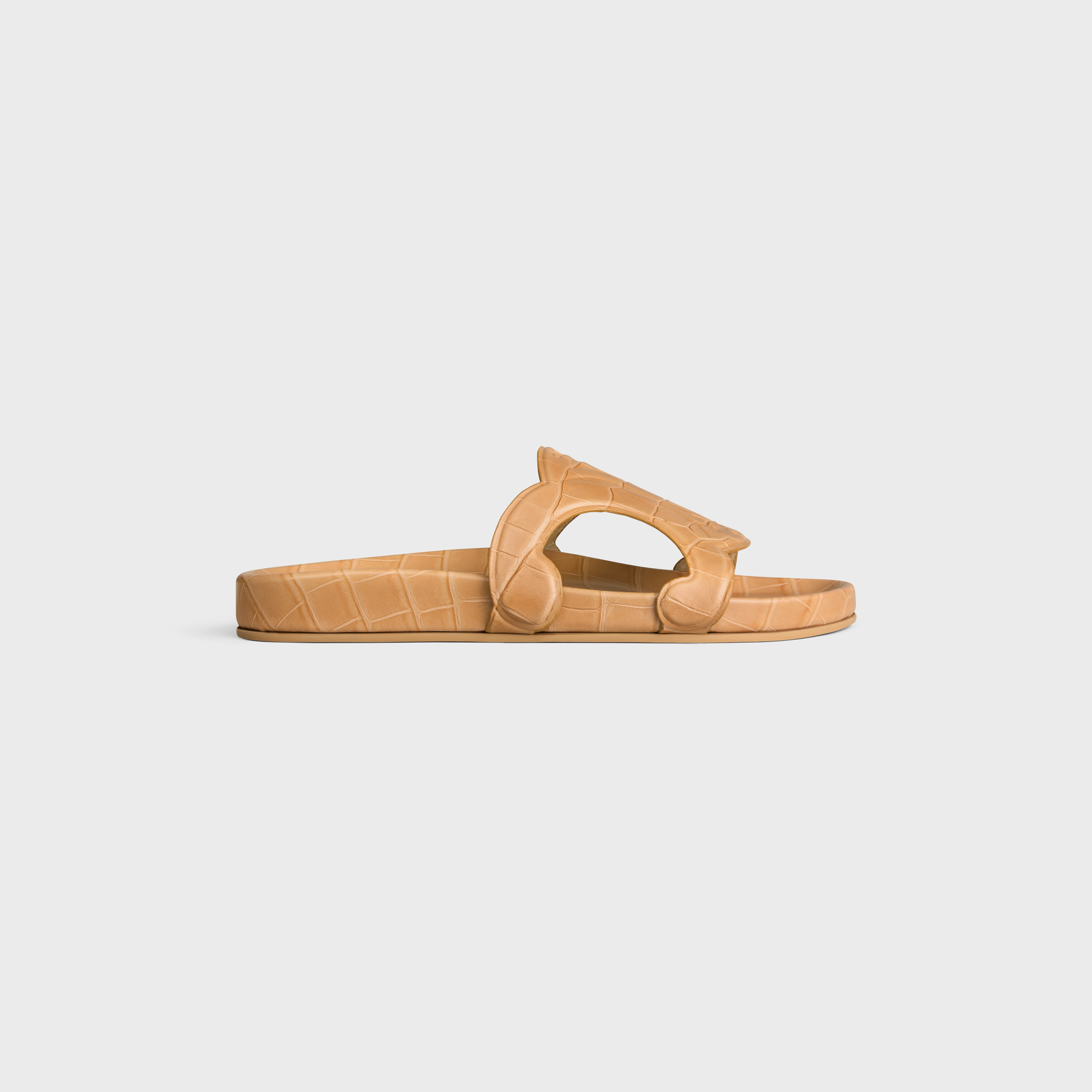 TRIOMPHE SLIDE IN CROCODILE STAMPED CALFSKIN - BEIGE | CELINE
