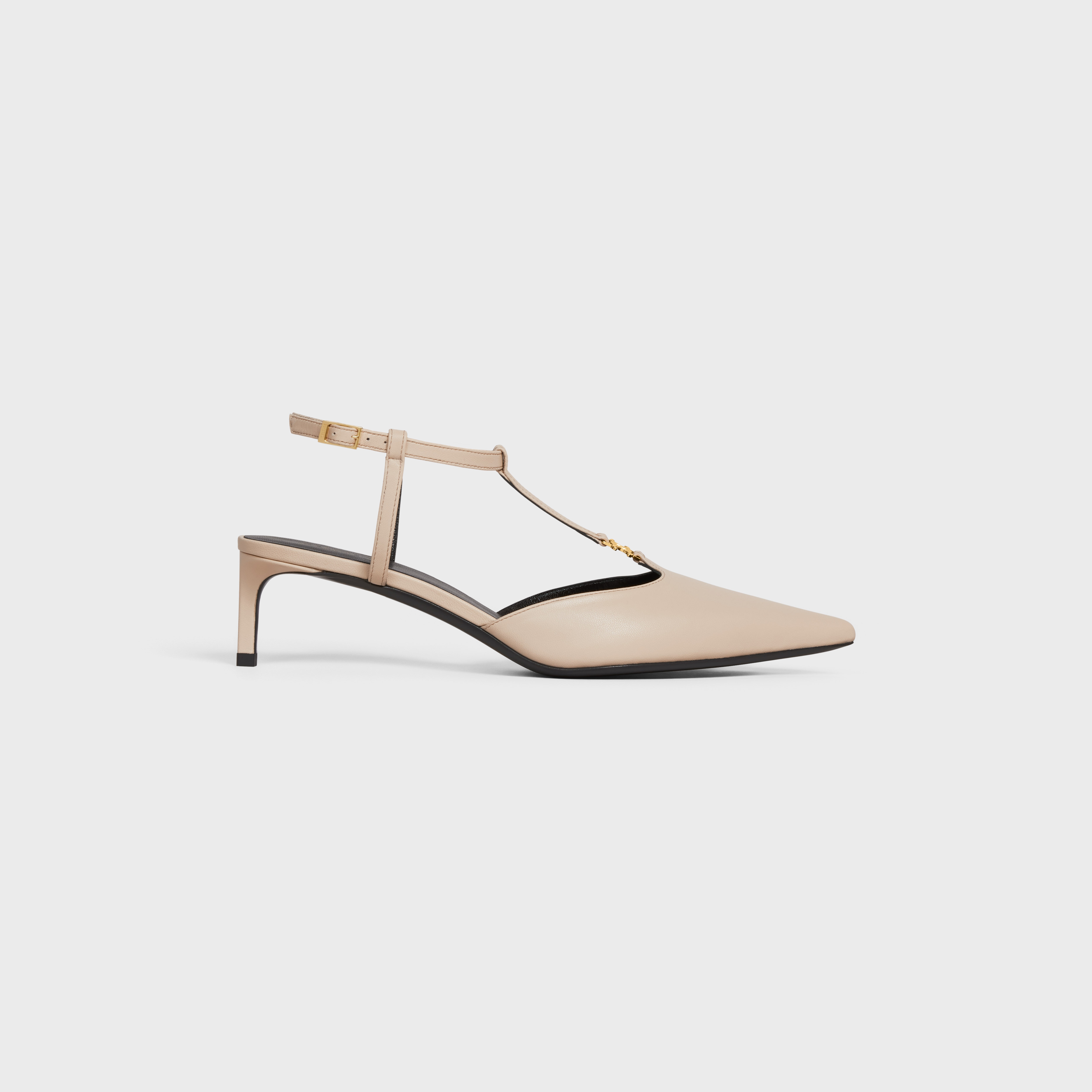 CELINE KITTEN TRIOMPHE T-BAR STRAP PUMP in CALFSKIN - Light Beige | CELINE