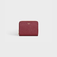 Cartera compacta de piel de becerro con textura granulada y cremallera - Burdeos Claro - 390 RUE SAINT-HONORE - 1 | CELINE