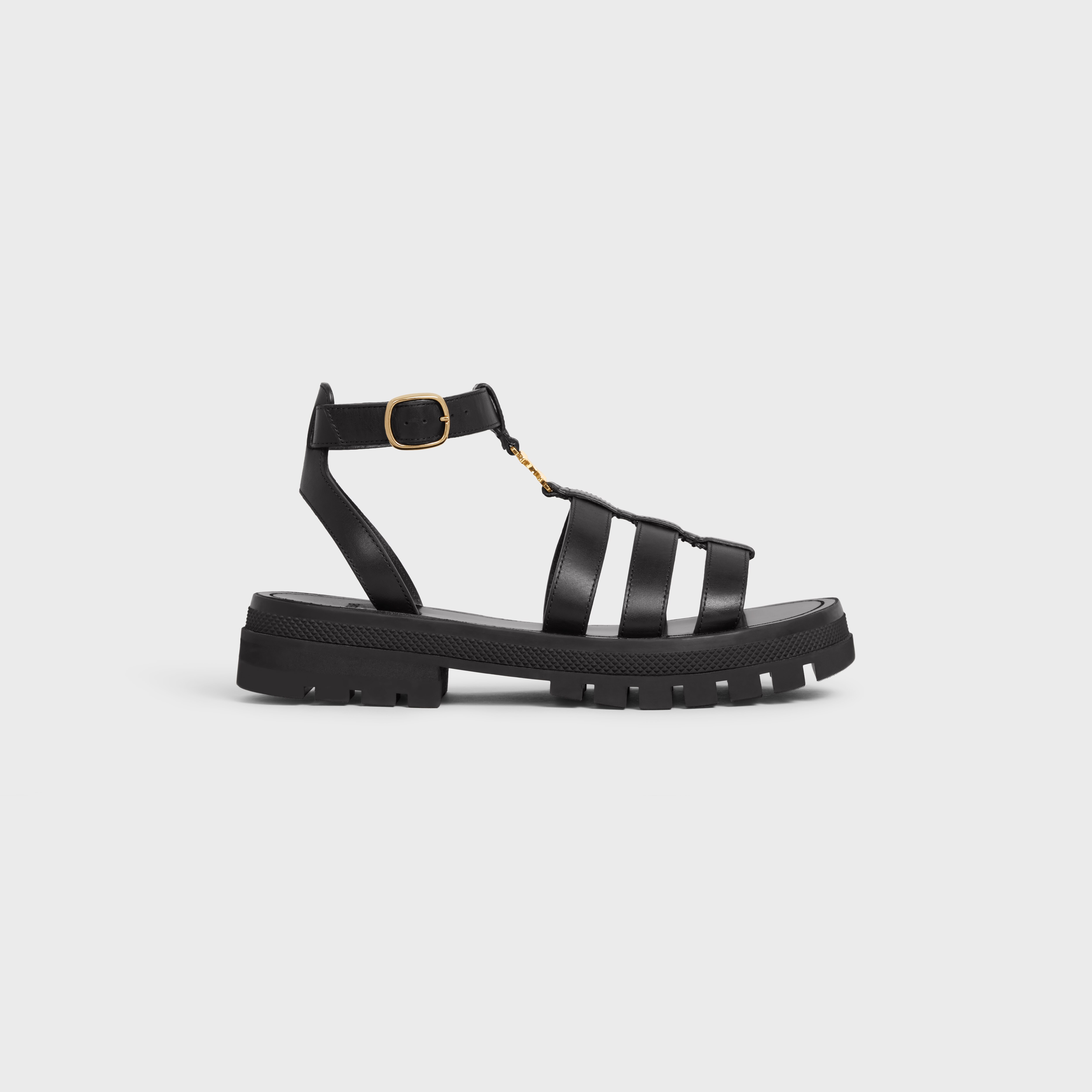 CLEA TRIOMPHE GLADIATOR CHUNKY SANDAL IN CALFSKIN & VEGETAL TANNING - BLACK  | CELINE