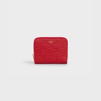 Cartera compacta de piel de becerro lisa repujada con cremallera - Rojo - 390 RUE SAINT-HONORE - 1 | CELINE