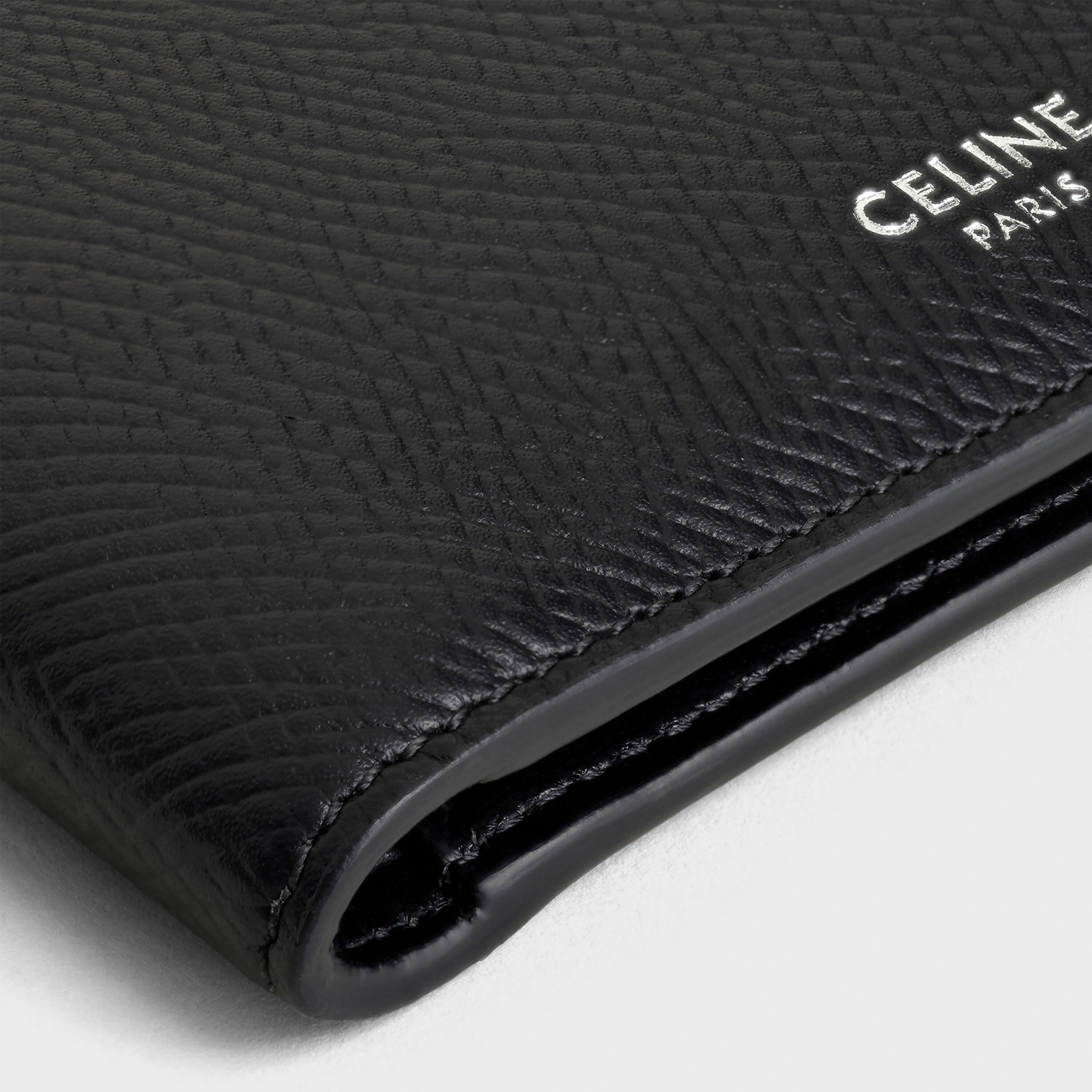 Celine - Folded Compact Wallet in Grained Calfskin Black for Men - 24S