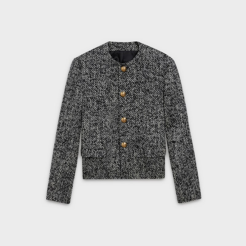 crew neck jacket in basketweave wool - null | CELINE