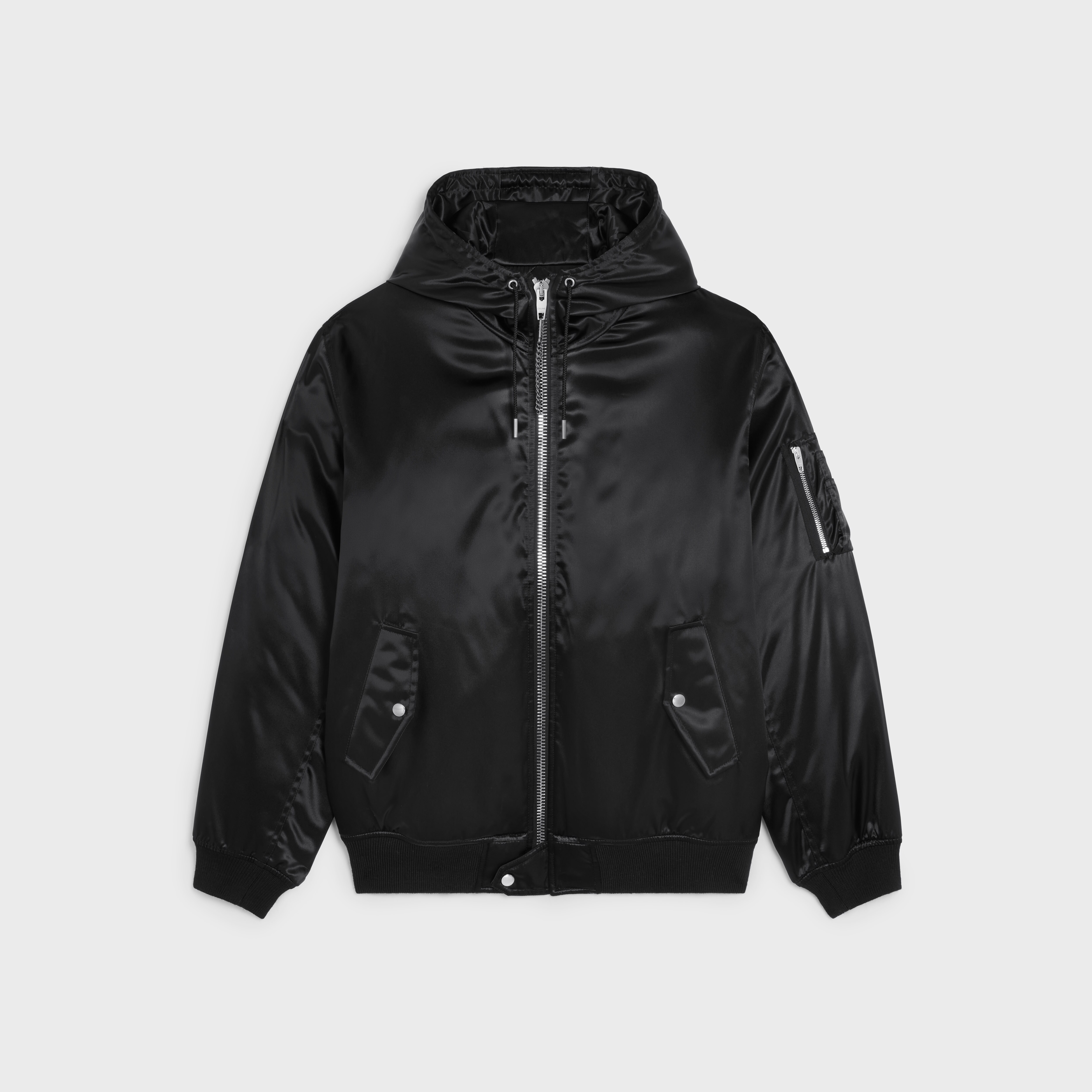 worldwide ship Satin-finish bomber Black jacket Flight Bomber - Black ...