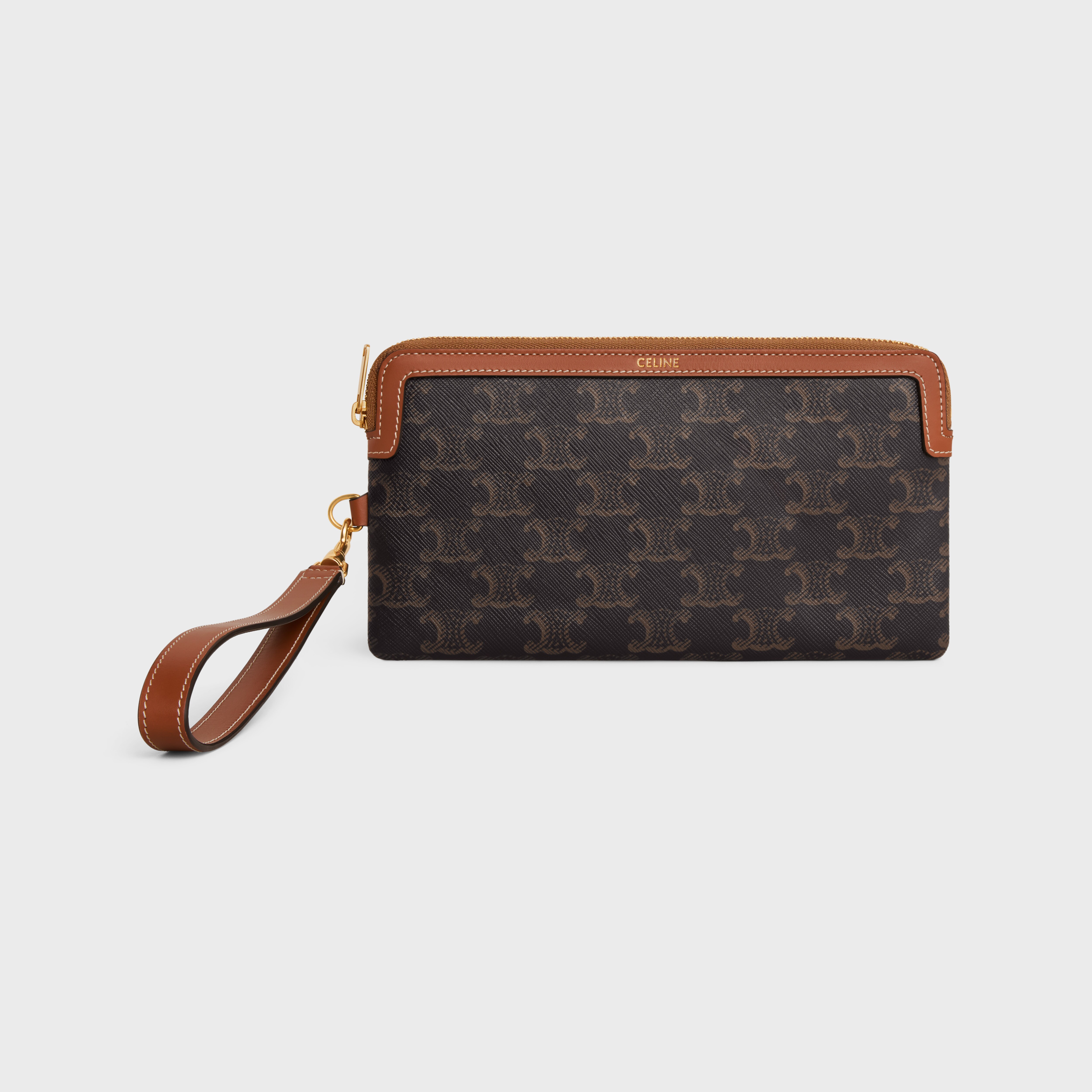 LONG POUCH WITH STRAP CUIR TRIOMPHE in triomphe canvas and calfskin