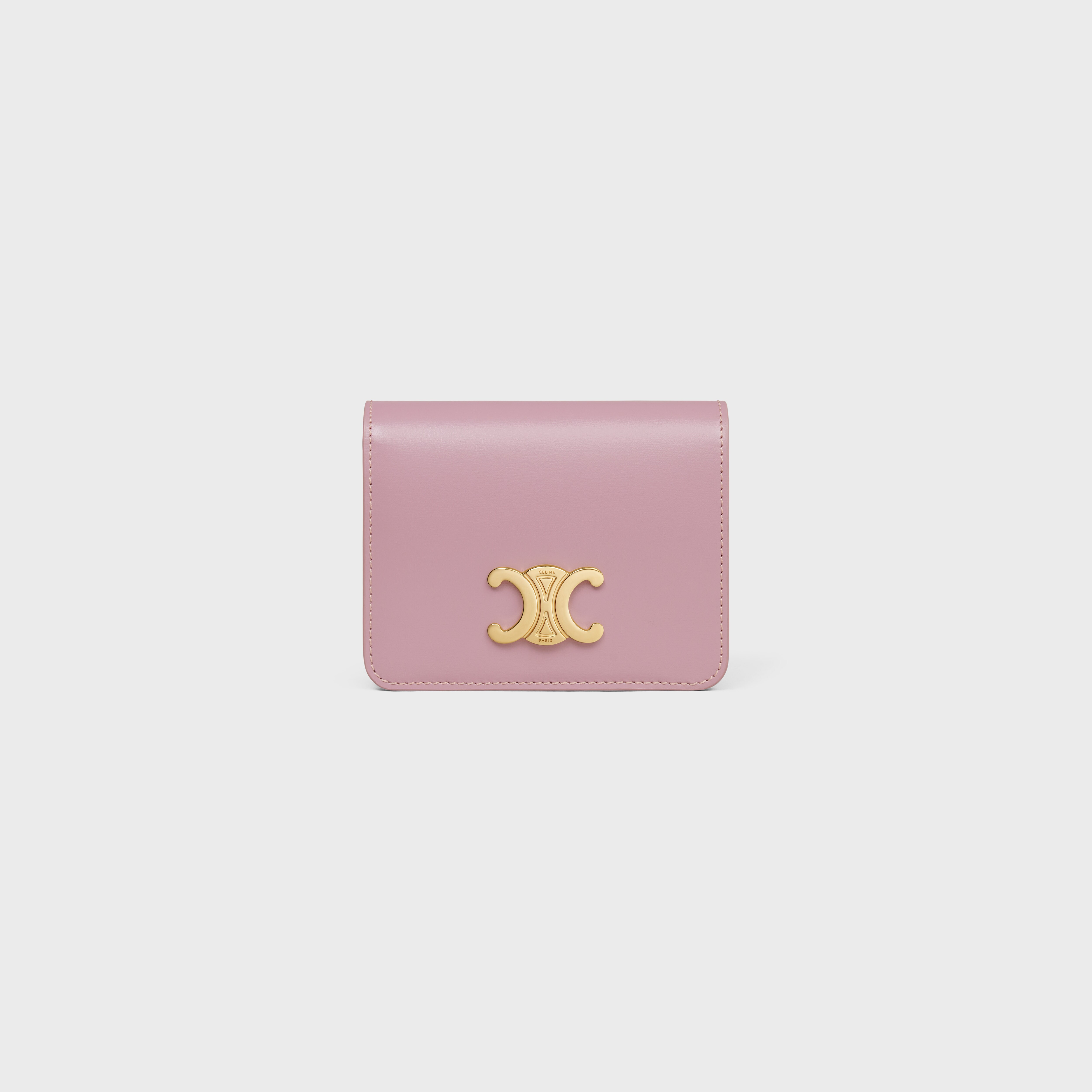 TRIOMPHE COMPACT WALLET IN SHINY CALFSKIN - PETAL | CELINE