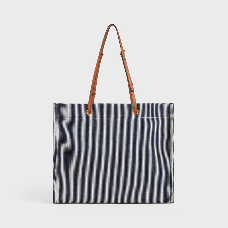 Squared Cabas Celine in Striped Textile and Calfskin | CELINE
