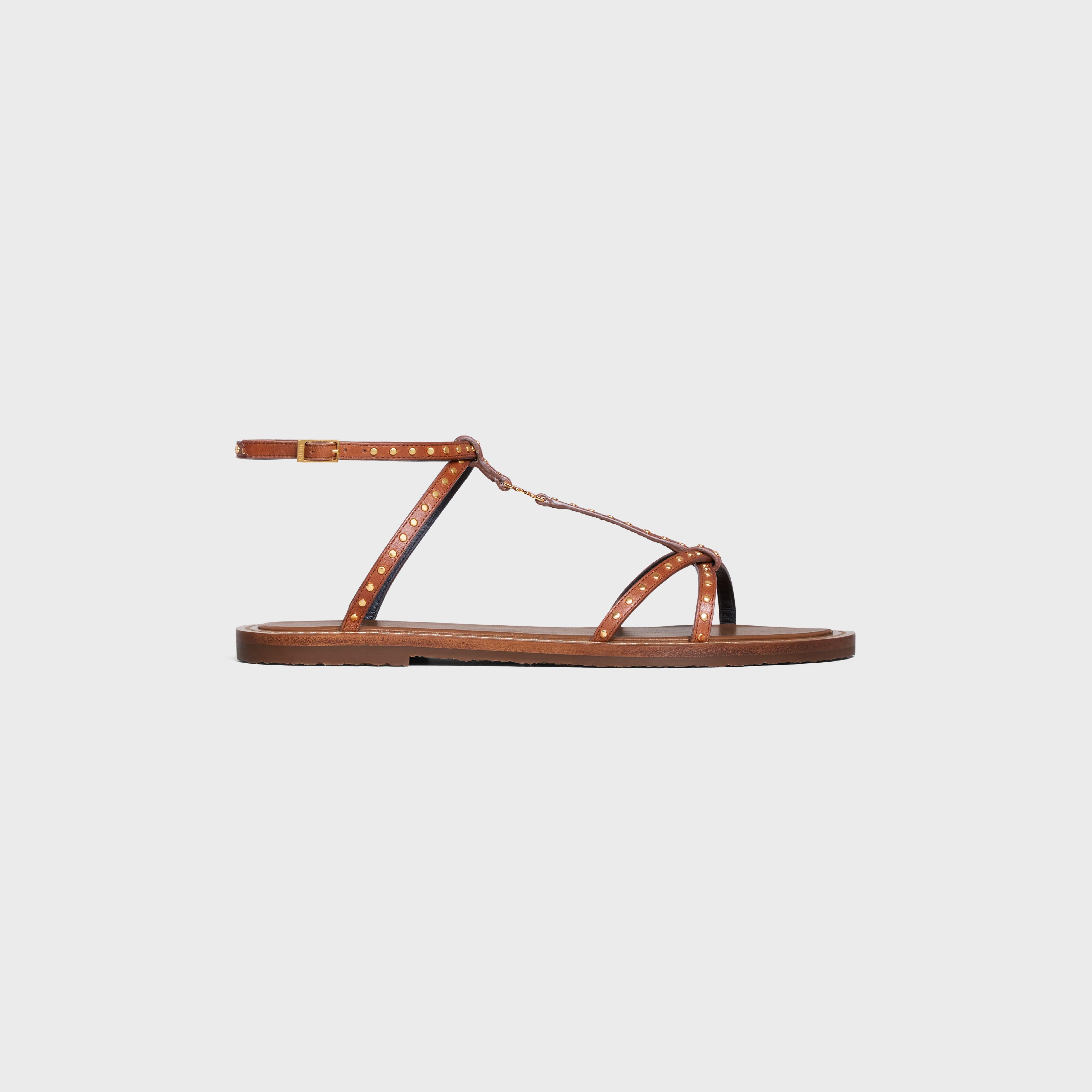 klo Scene Koge TAILLAT FLAT SANDAL WITH STUDS IN CALFSKIN - VEGETAL TANNING & STUDS - TAN  | CELINE