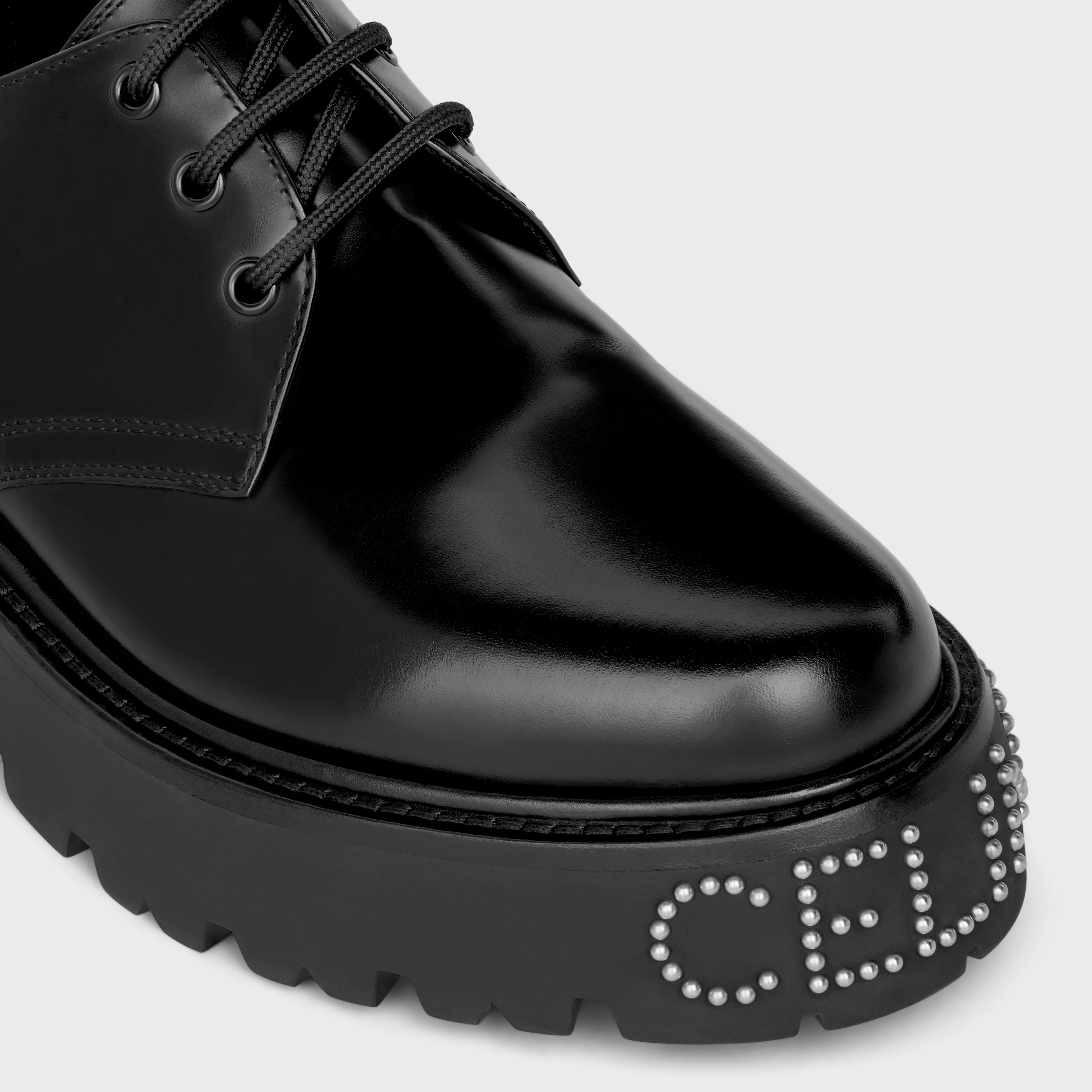 CELINE 990$ Black Ranger Derby - Metal Tip, Shiny Bull Leather