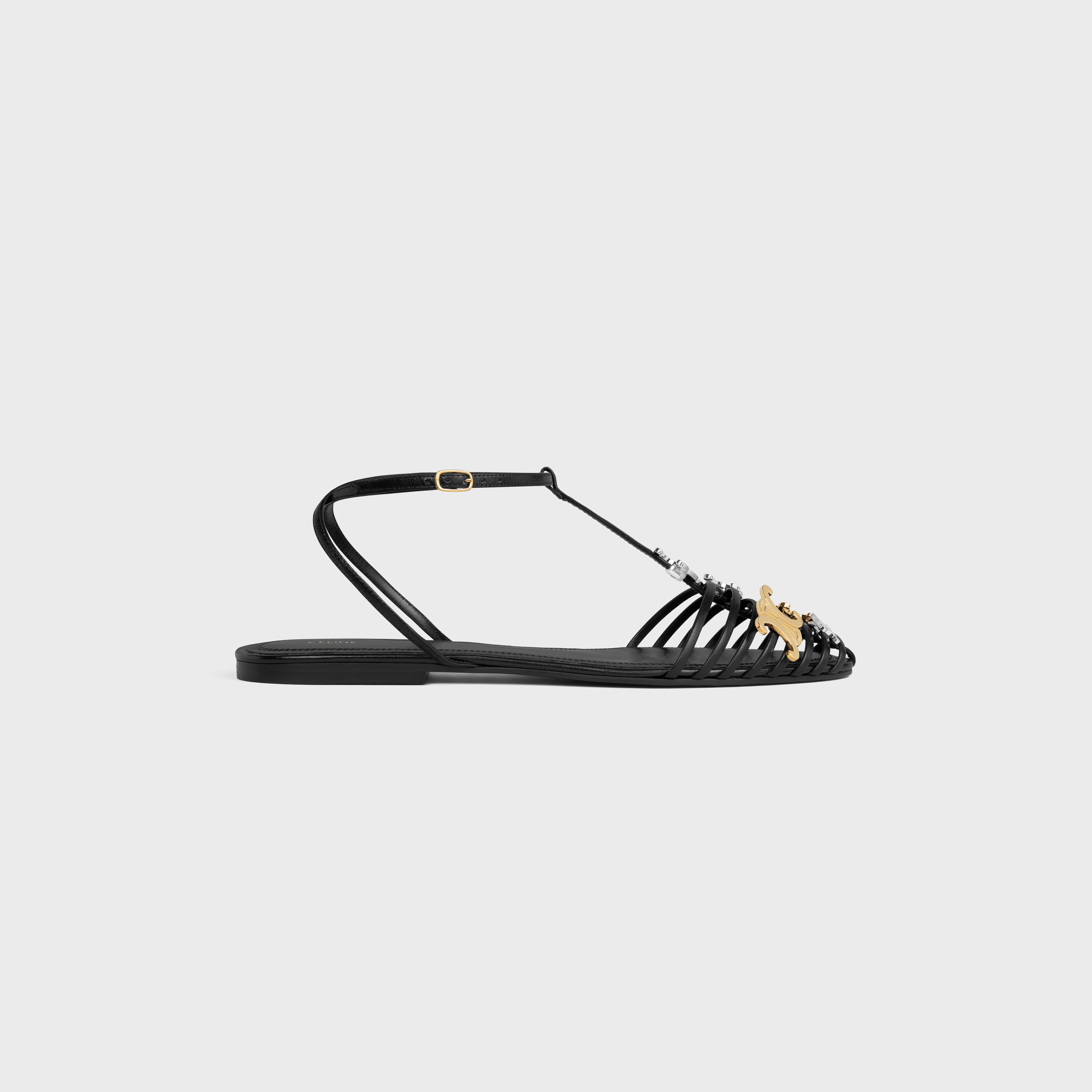 CAGE FLAT SANDAL IN GOATSKIN - BLACK | CELINE