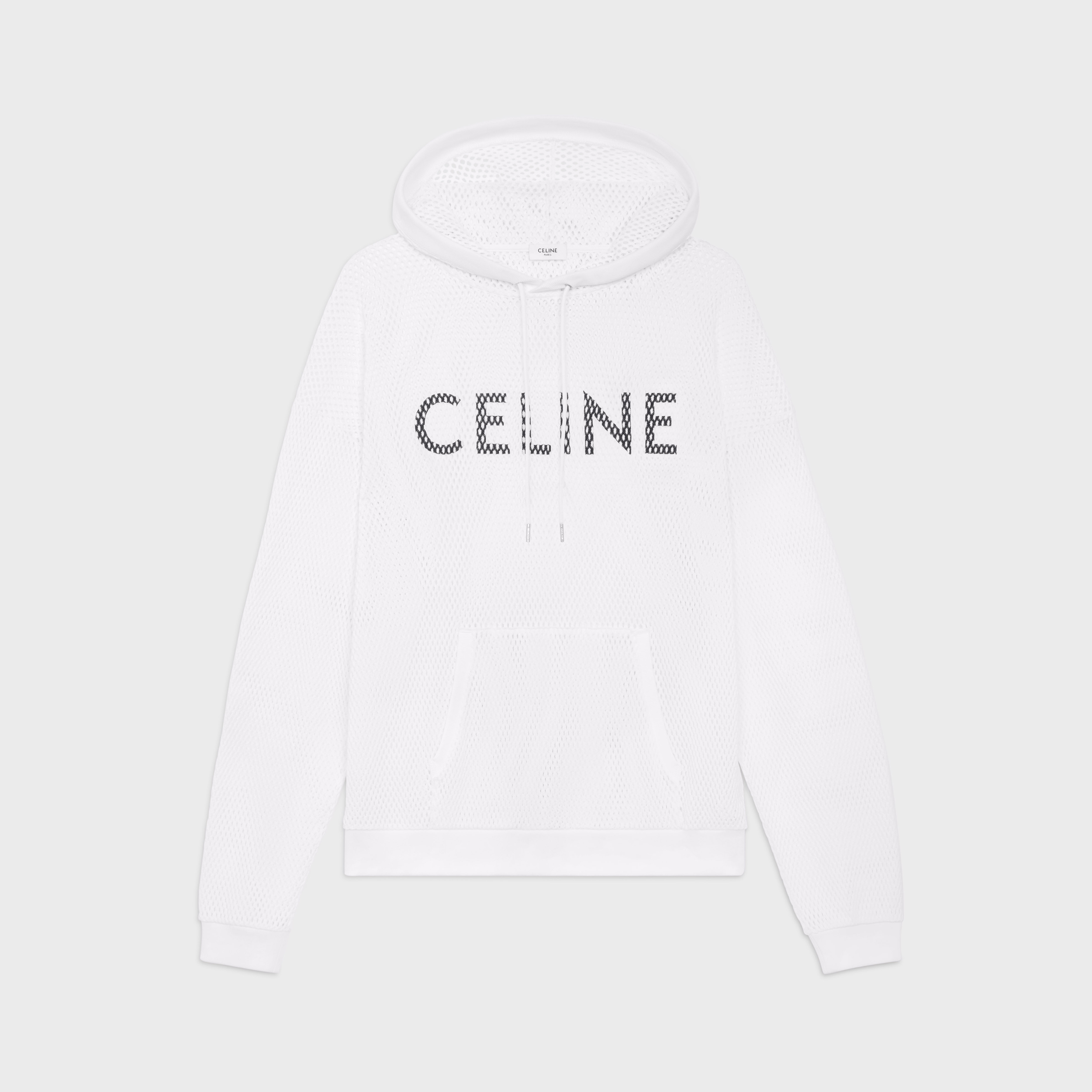 LOOSE CELINE HOODIE IN COTTON MESH - Ecru / Black | CELINE