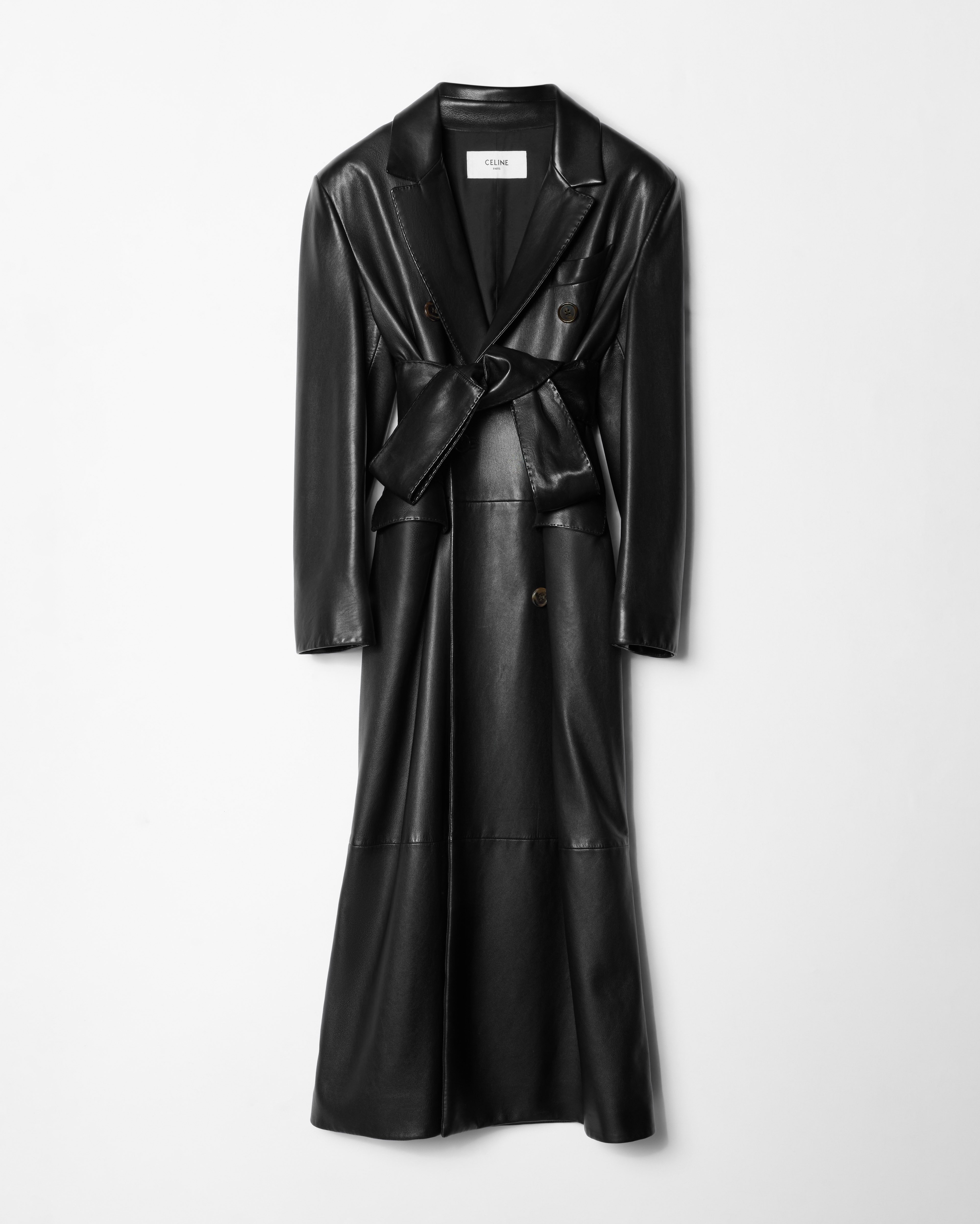 celine leather dress BELTED DB COAT IN LAMBSKIN - BLACK Taupe Multi