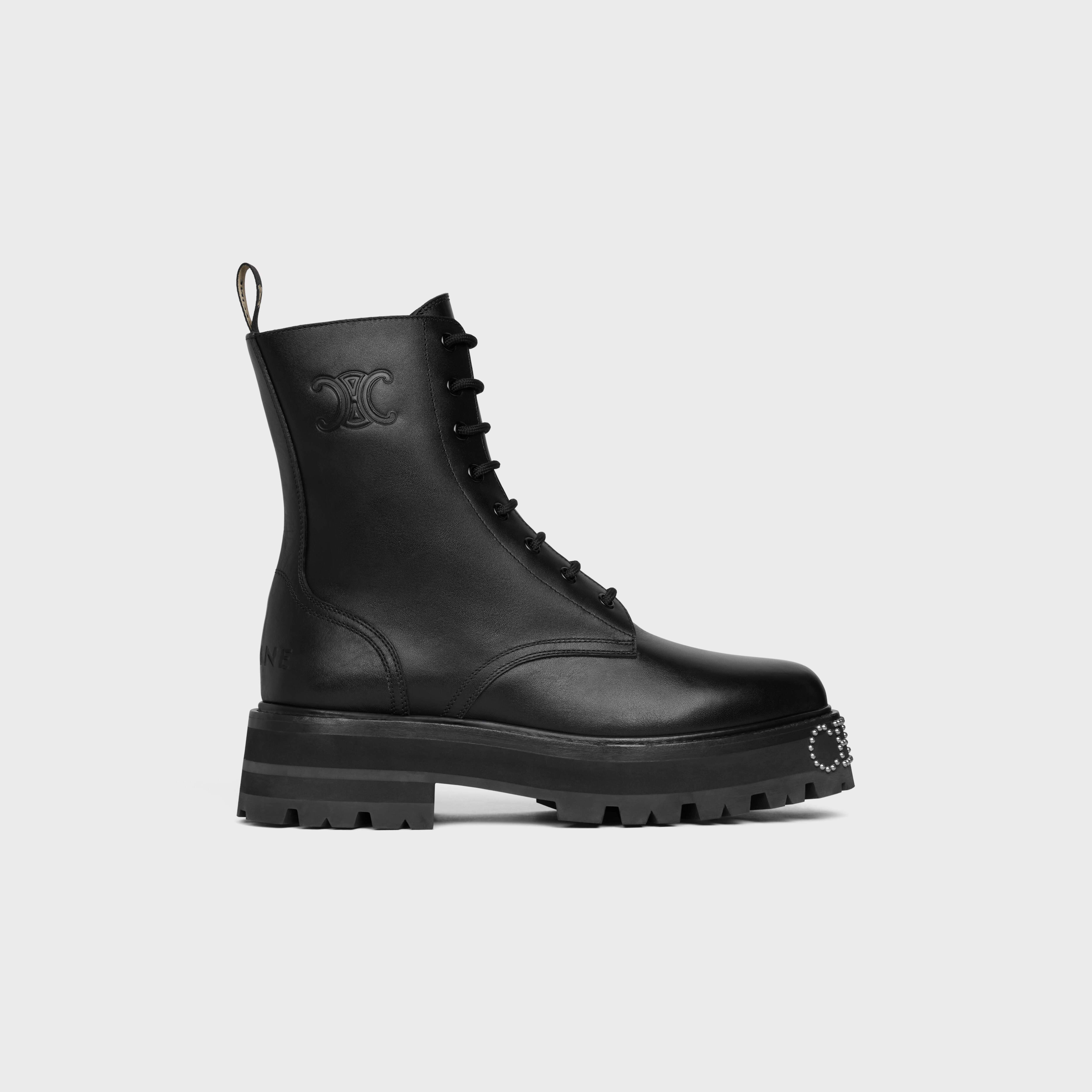 LACE-UP BOOT WITH TRIOMPHE AND STUDDED OUTSOLE CELINE BULKY in SHINY ...