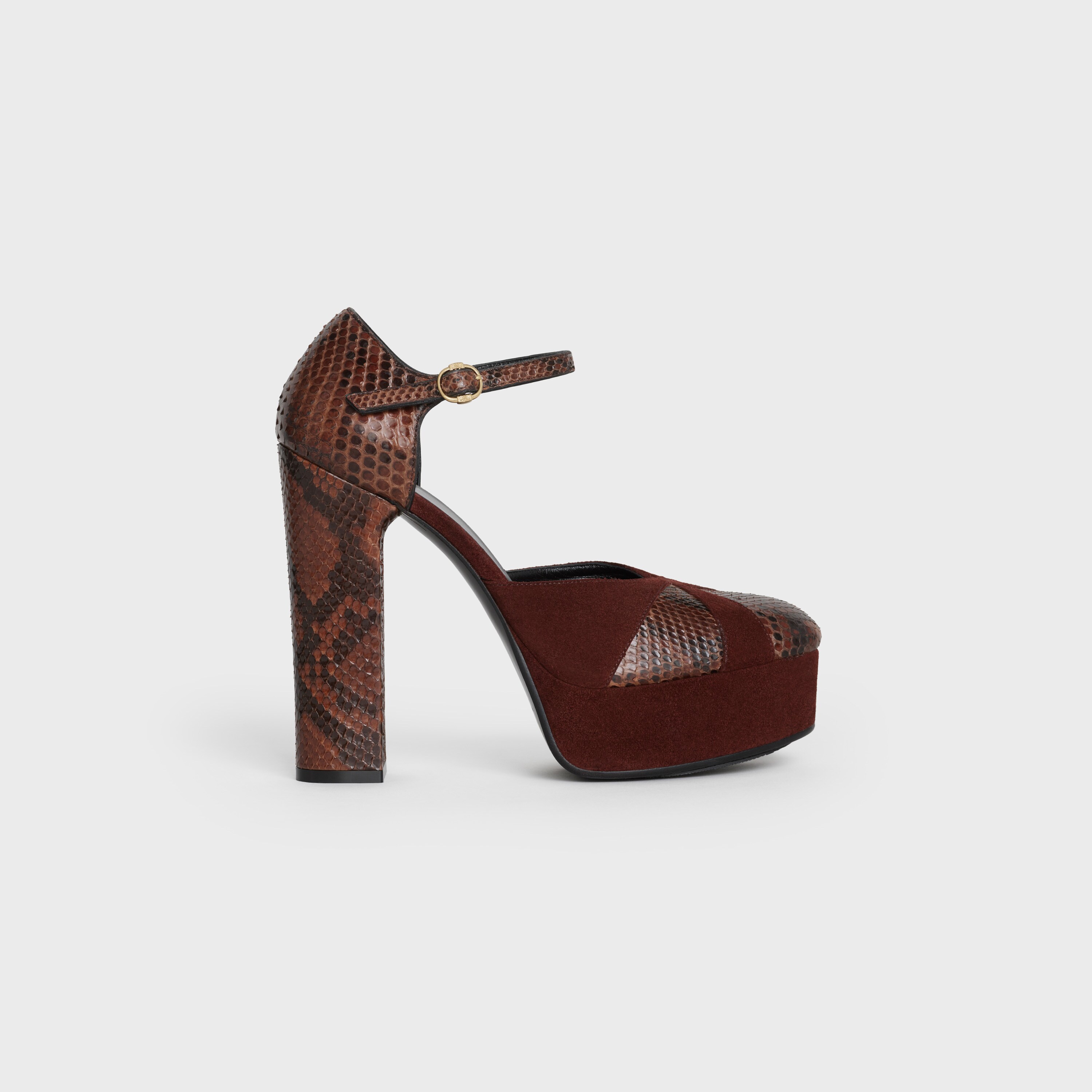 Celine Melody Mary Jane Pump in Python & Suede Calfskin - Dark Brown/Plum - 341504263C.19DP | CELINE