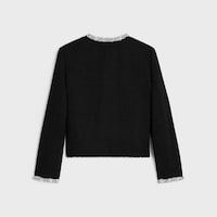 cardigan with embroidered hems in tweed - Black -  - 2 | CELINE