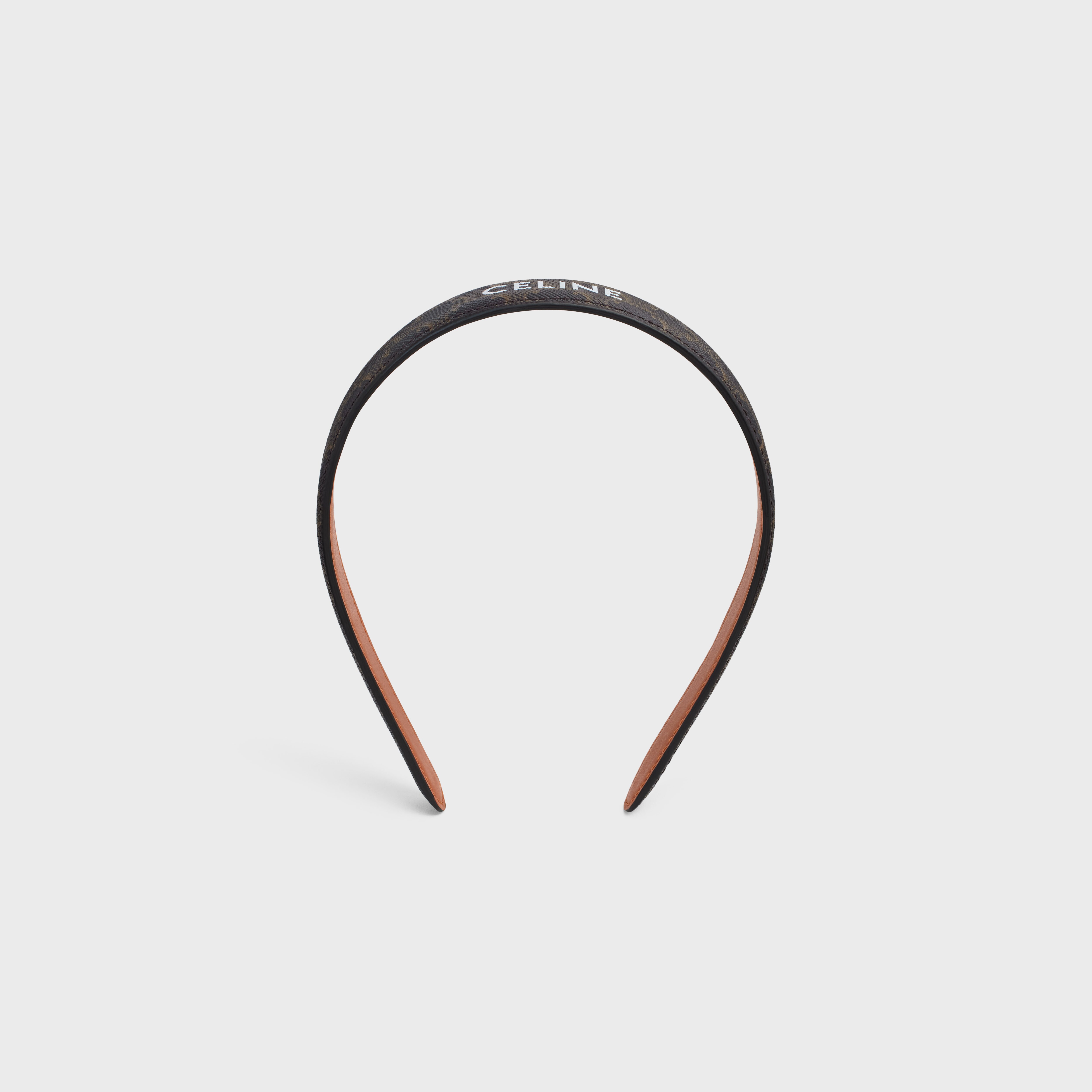 CELINE HEADBAND IN TRIOMPHE CANVAS AND CALFSKIN - GOLD / TAN | CELINE