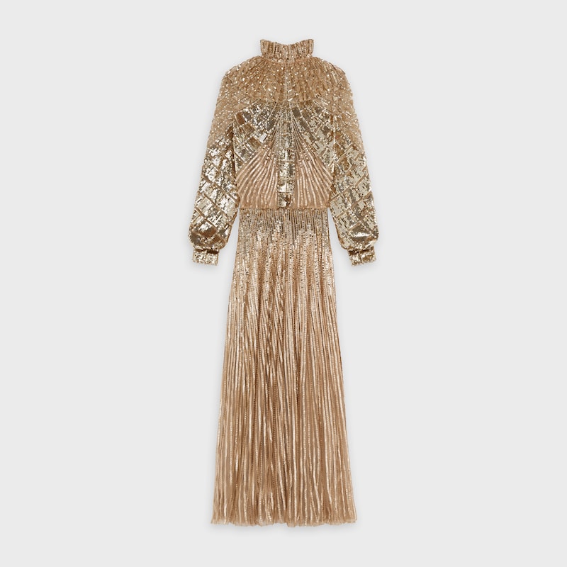 EMBROIDERED DRESS WITH JABOT IN TULLE - NULL | CELINE