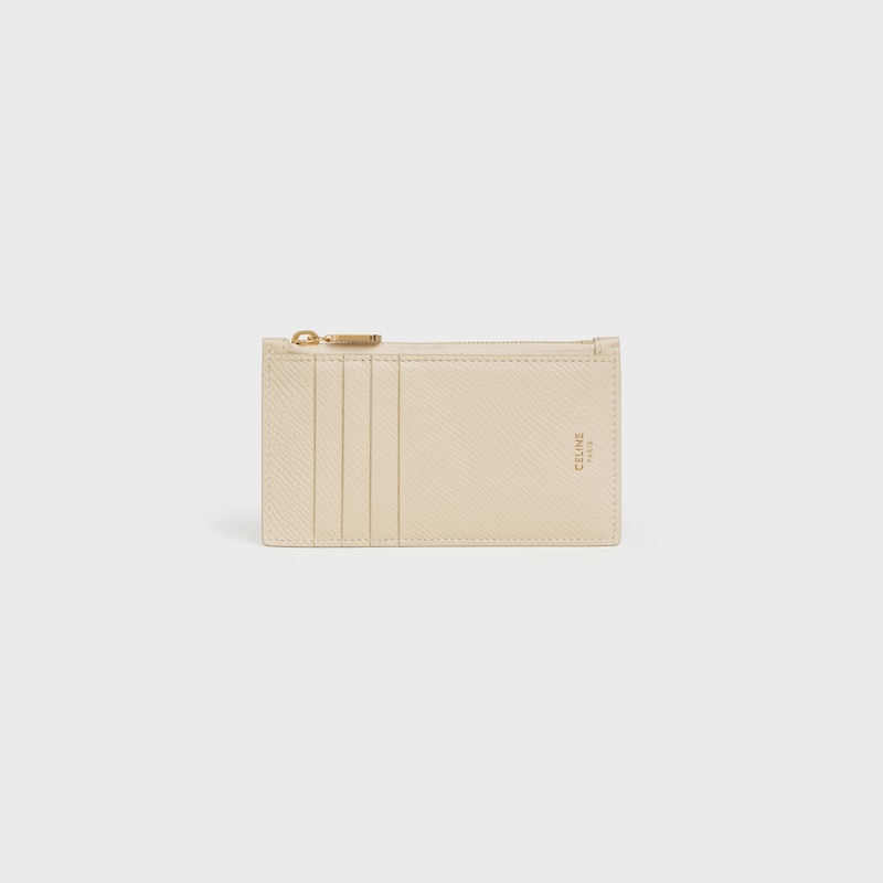 Zipped compact card holder in Grained Calfskin | CELINE