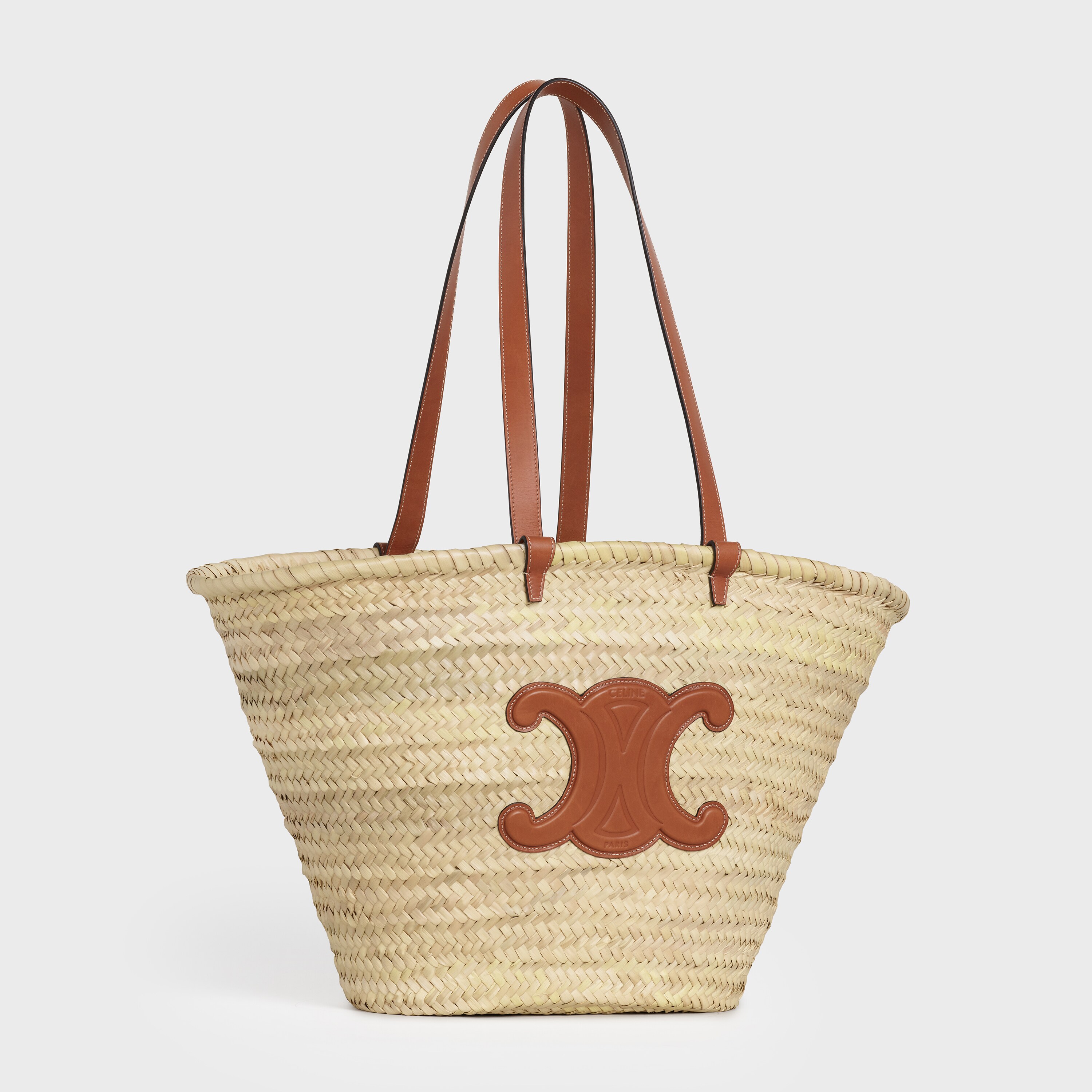 Celine Large Triomphe Raffia & Leather Basket Tote