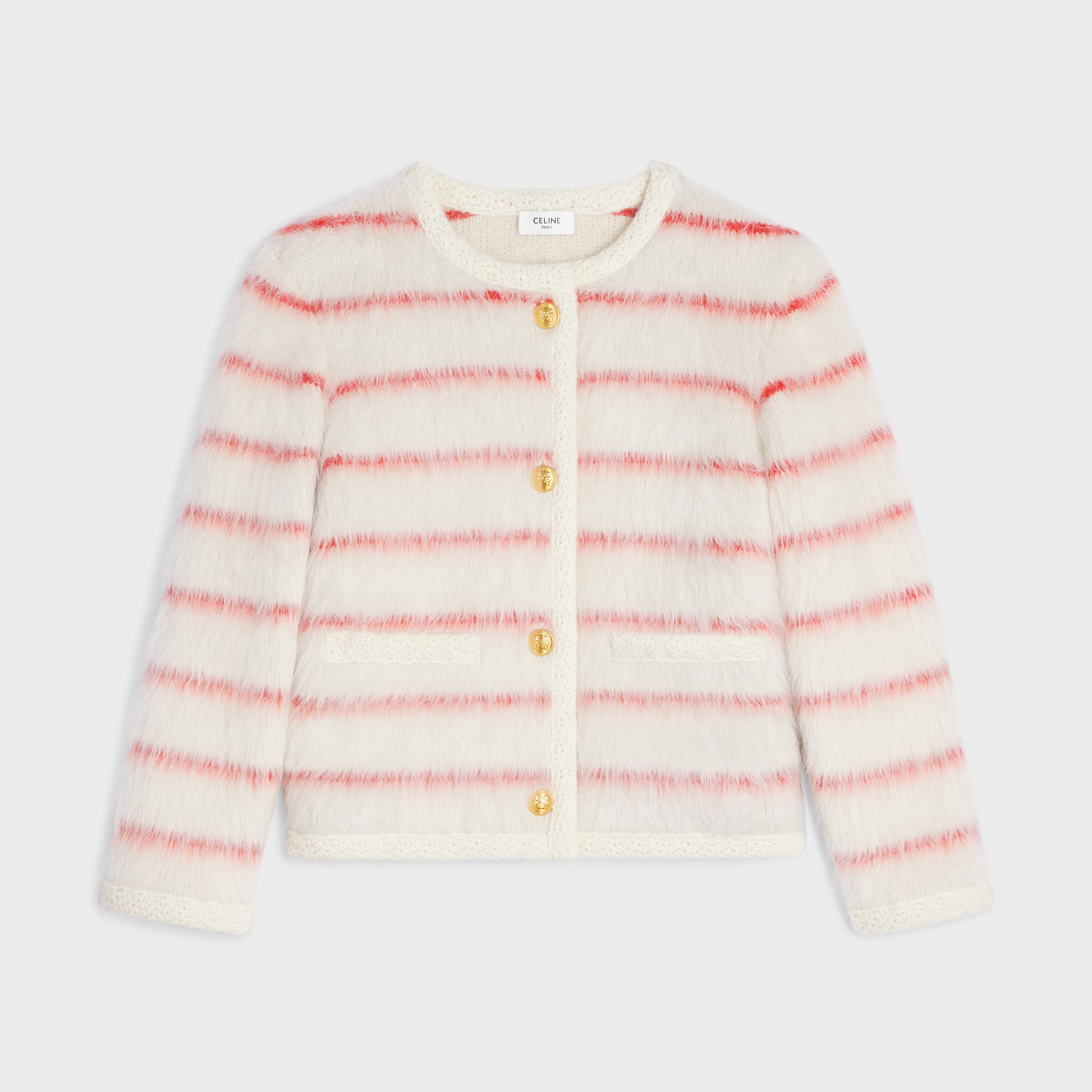 Striped cardigan in brushed alpaca OFF WHITE / RED CELINE