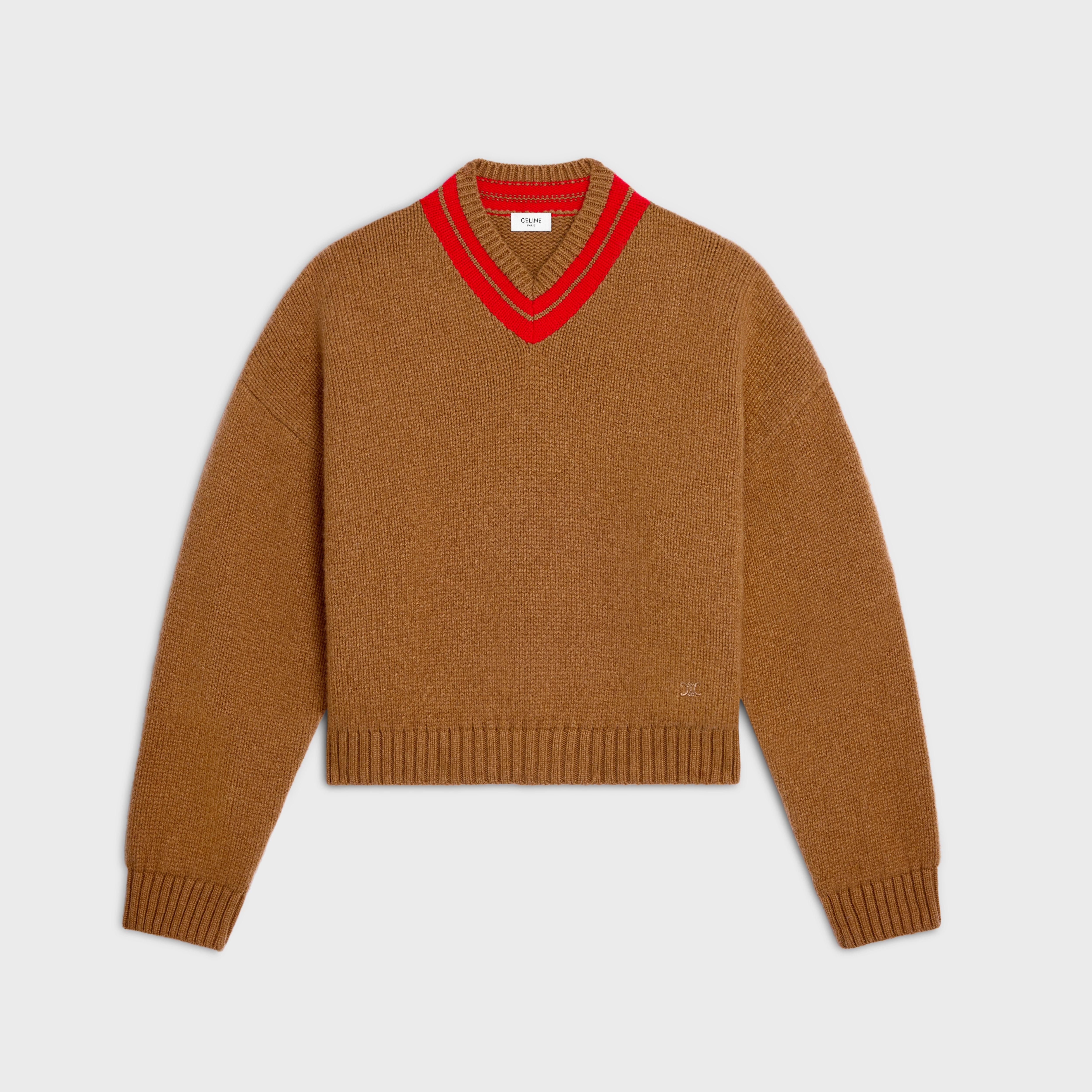 v-neck sweater IN cashmere - CAMEL / RED | CELINE