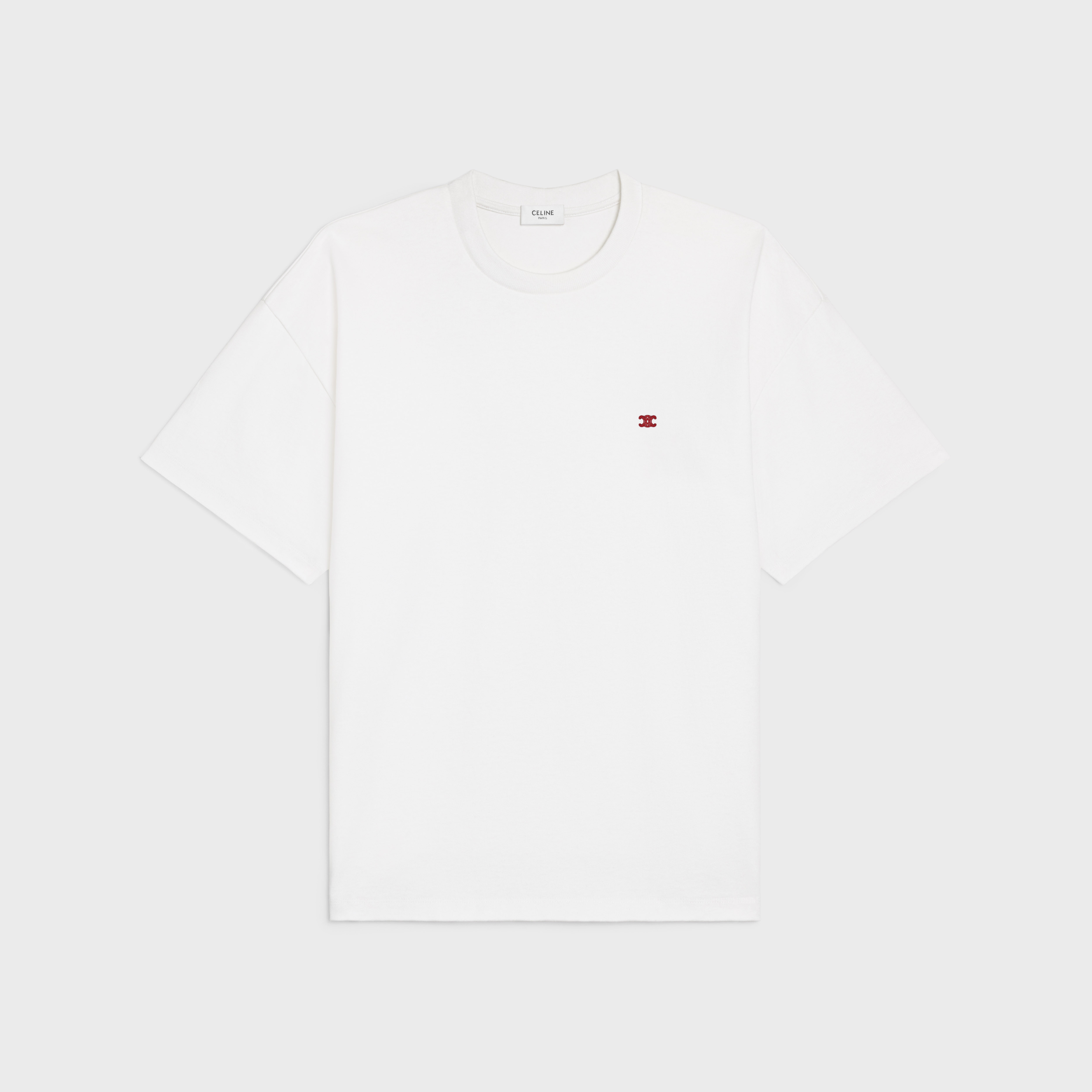 loose T-SHIRT IN cotton jersey - OFF WHITE / ROUGE CERISE | CELINE