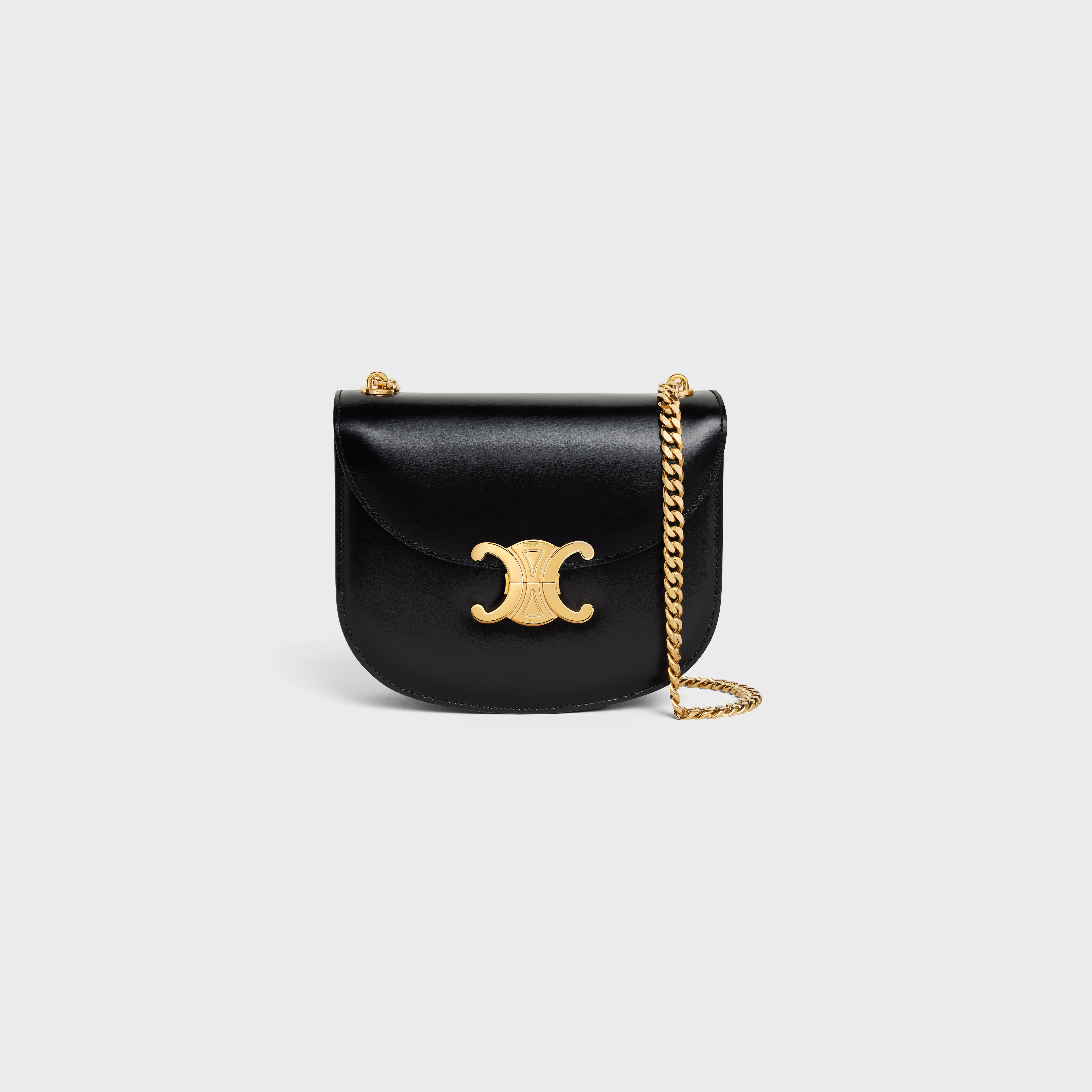 Teen Chain Besace Triomphe in shiny calfskin Black CELINE