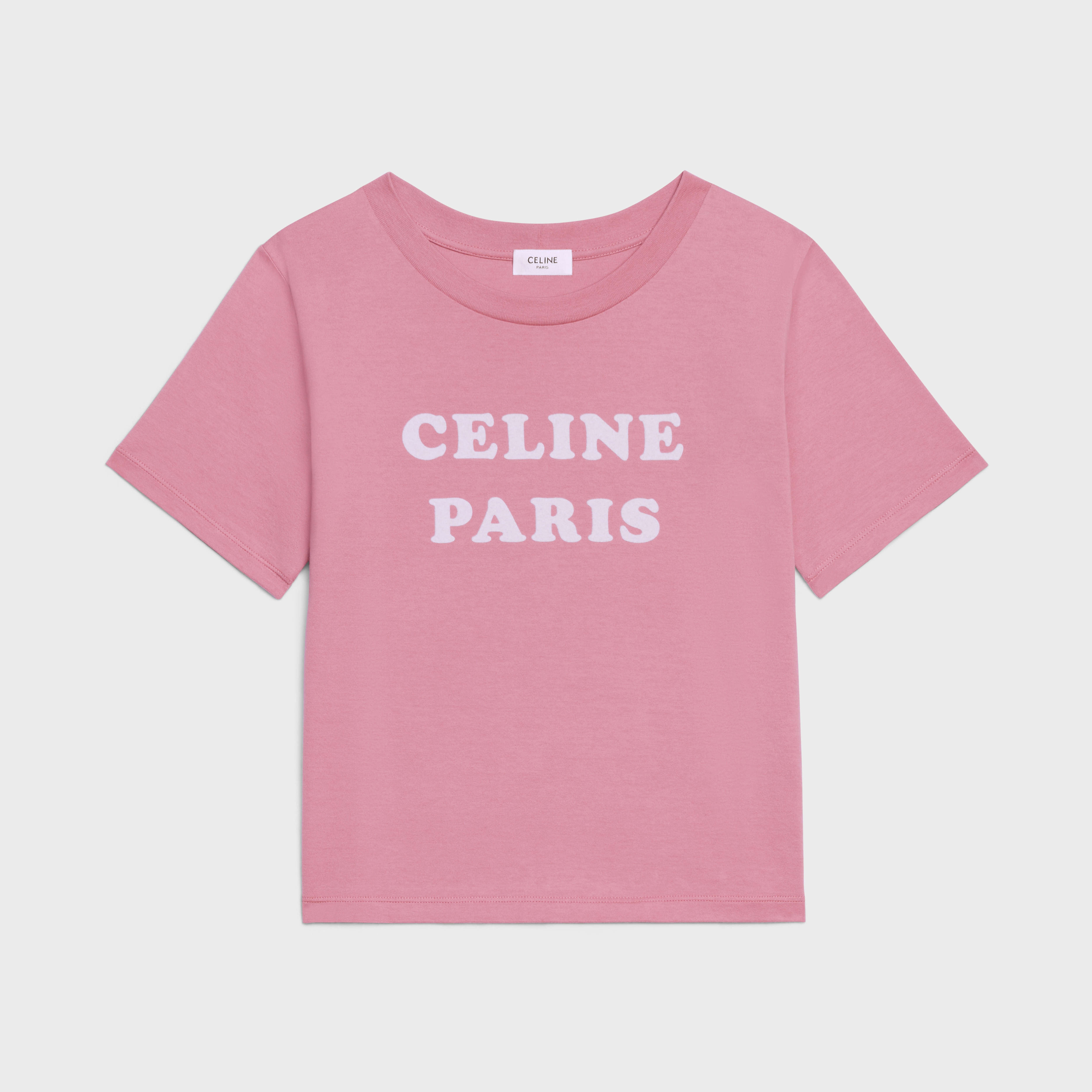 CELINE PARIS BOXY COTTON JERSEY TSHIRT rose fanée / off white CELINE