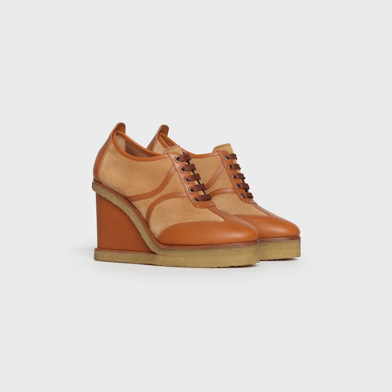 Manon Wedge Lace Up in Calfskin and Suede Calfskin | CELINE
