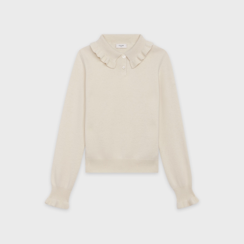 frilled polo-neck sweater in wool and angora - null | CELINE