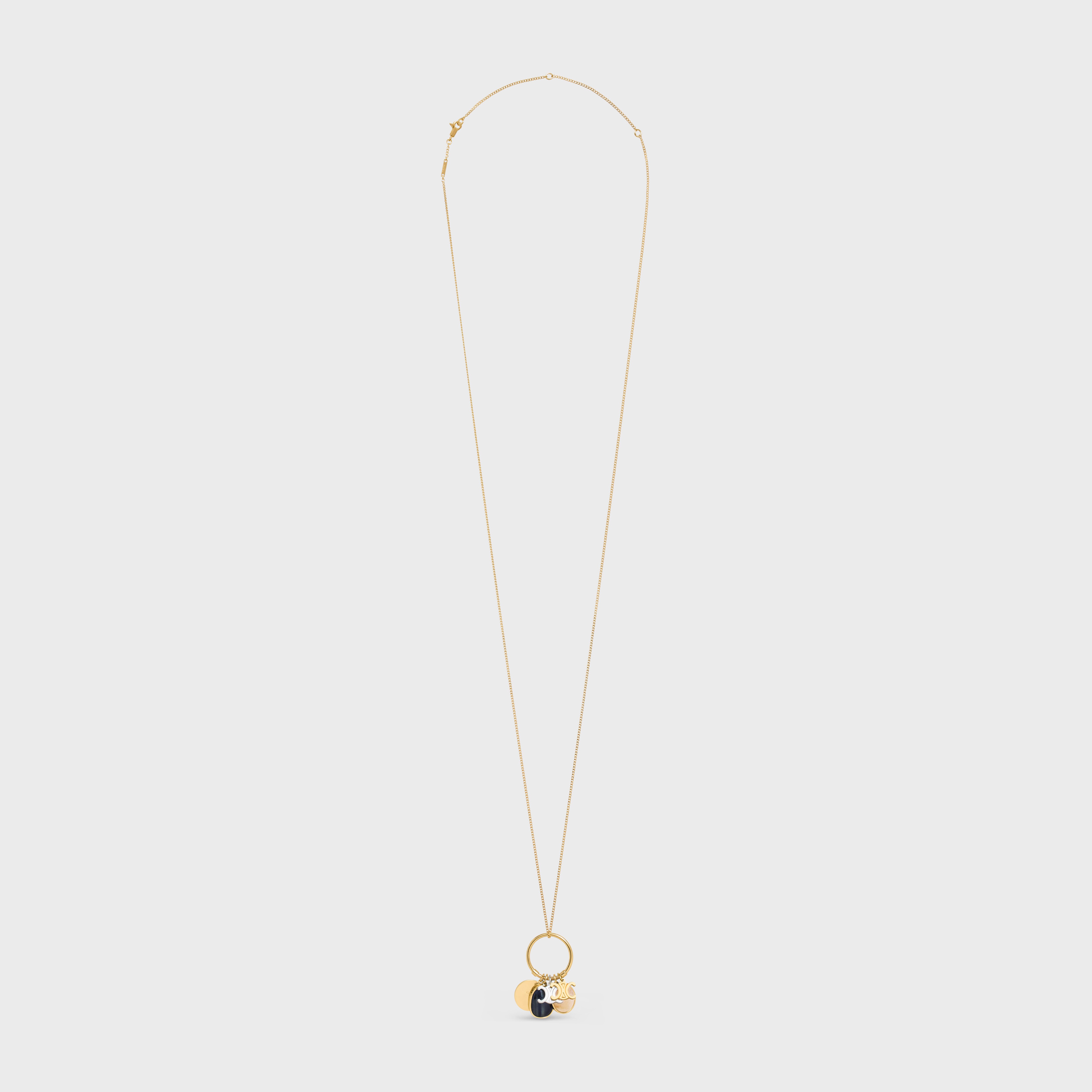 TRIOMPHE INDIE CHARMS NECKLACE IN BRASS WITH GOLD AND SILVER FINISH,  RUTILATED QUARTZ AND HAWK EYE - GOLD & MULTICOLOUR | CELINE